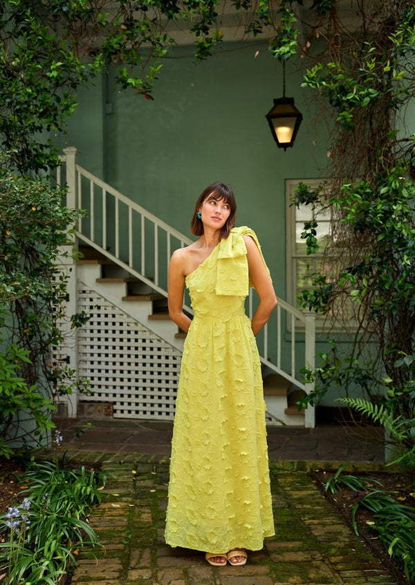 Caroline Gown Hot Yellow 3-D Floral Cotton