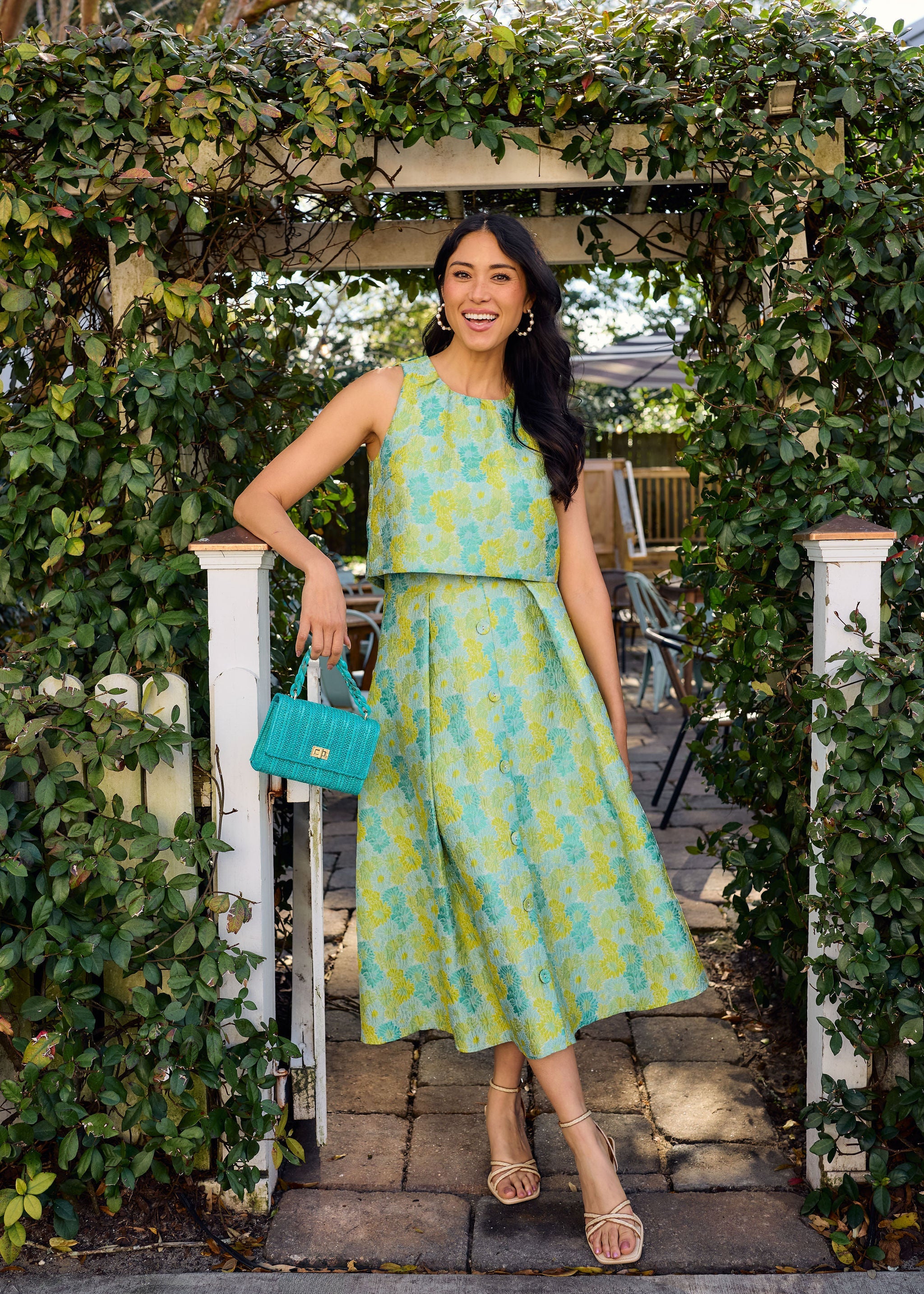 Eden Skirt Green Sunflower Jacquard