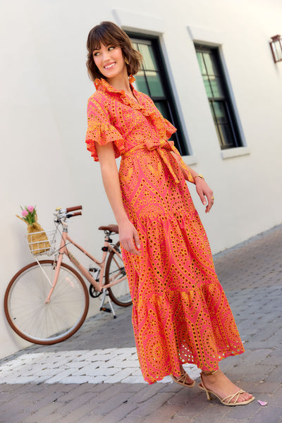 Sadie Maxi Dress Coral and Yellow Eyelet Sadie Maxi Dress Coral and Yellow Eyelet