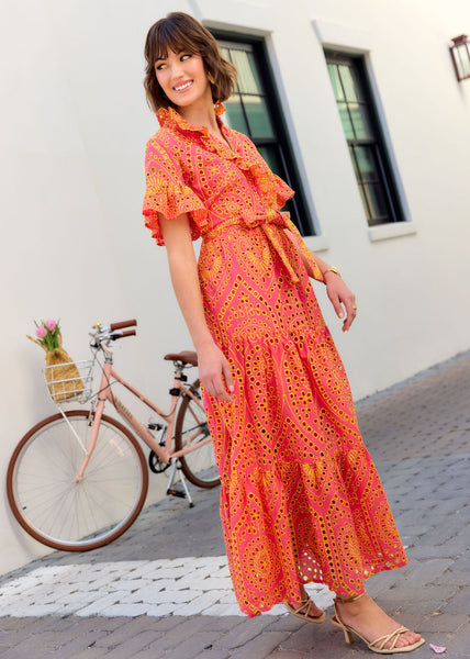 coral and grey dress Reiss Cara
