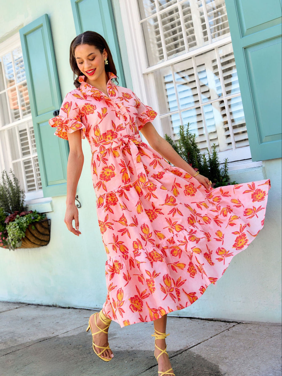 Sadie Maxi Dress Orange Tropical Tulip Jacquard