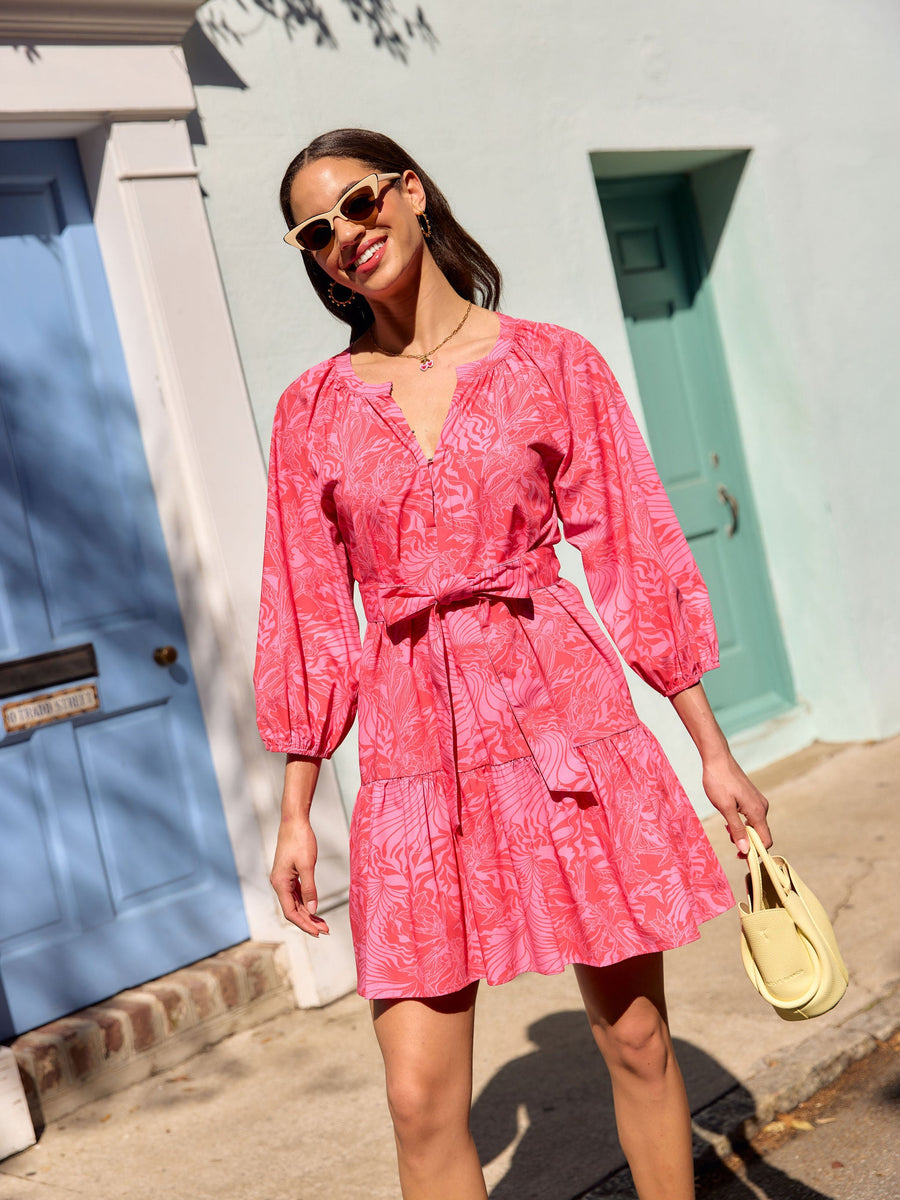 Elise Mini Dress Pink Palm Royale Poplin