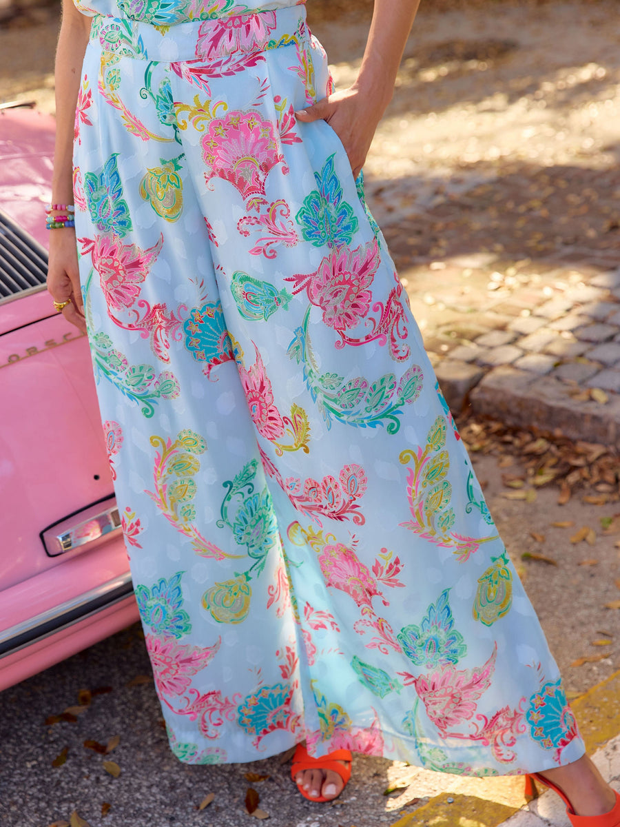 Goldie Pant Sky Blue Paisley Chiffon
