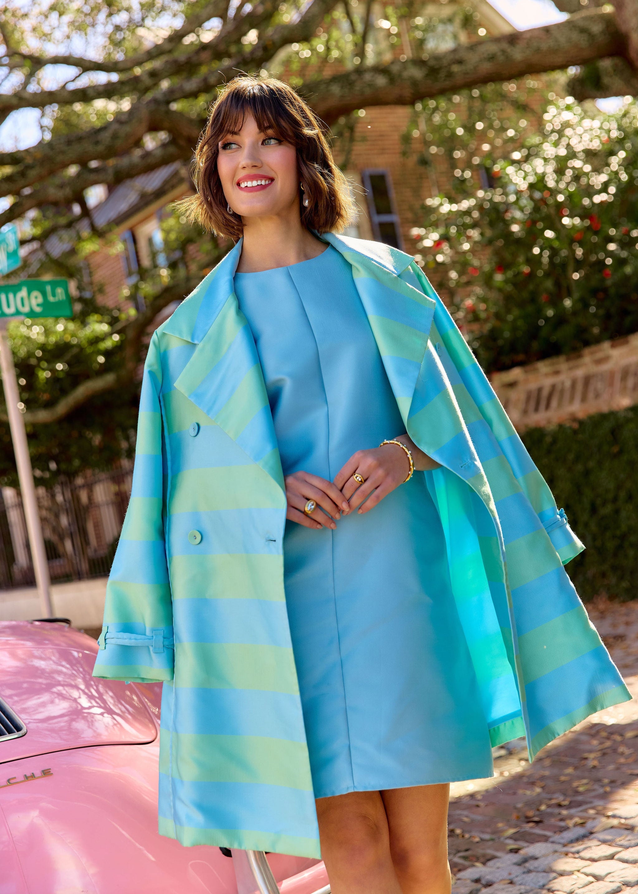 Marisol Coat Sky Blue Striped Mikado
