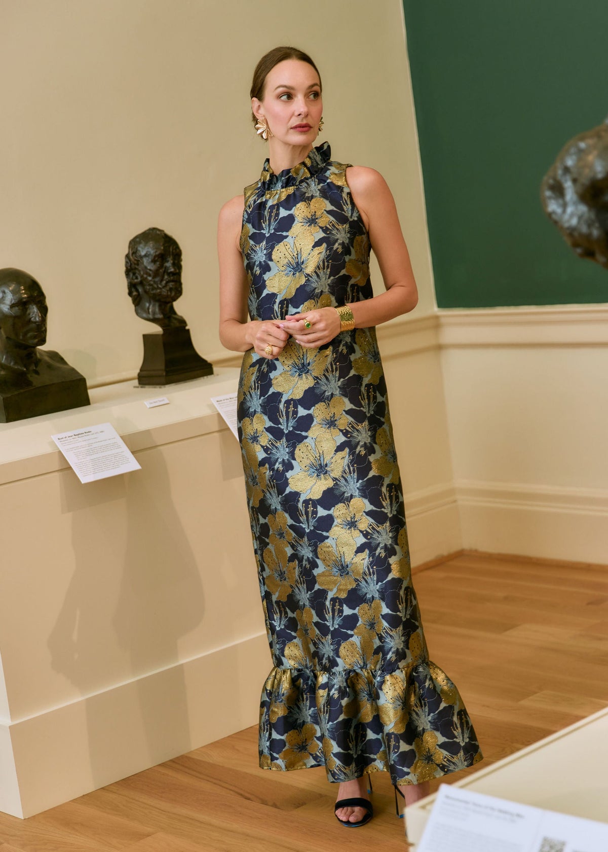 Camille Gown Navy Poinsettia Jacquard