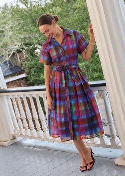 Cecilia Midi Dress Short Sleeve Prism Plaid Organza