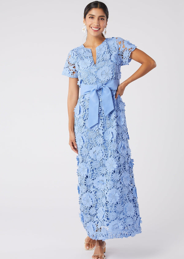 Heidi Caftan Gown Cornflower Blue 3-D Lace
