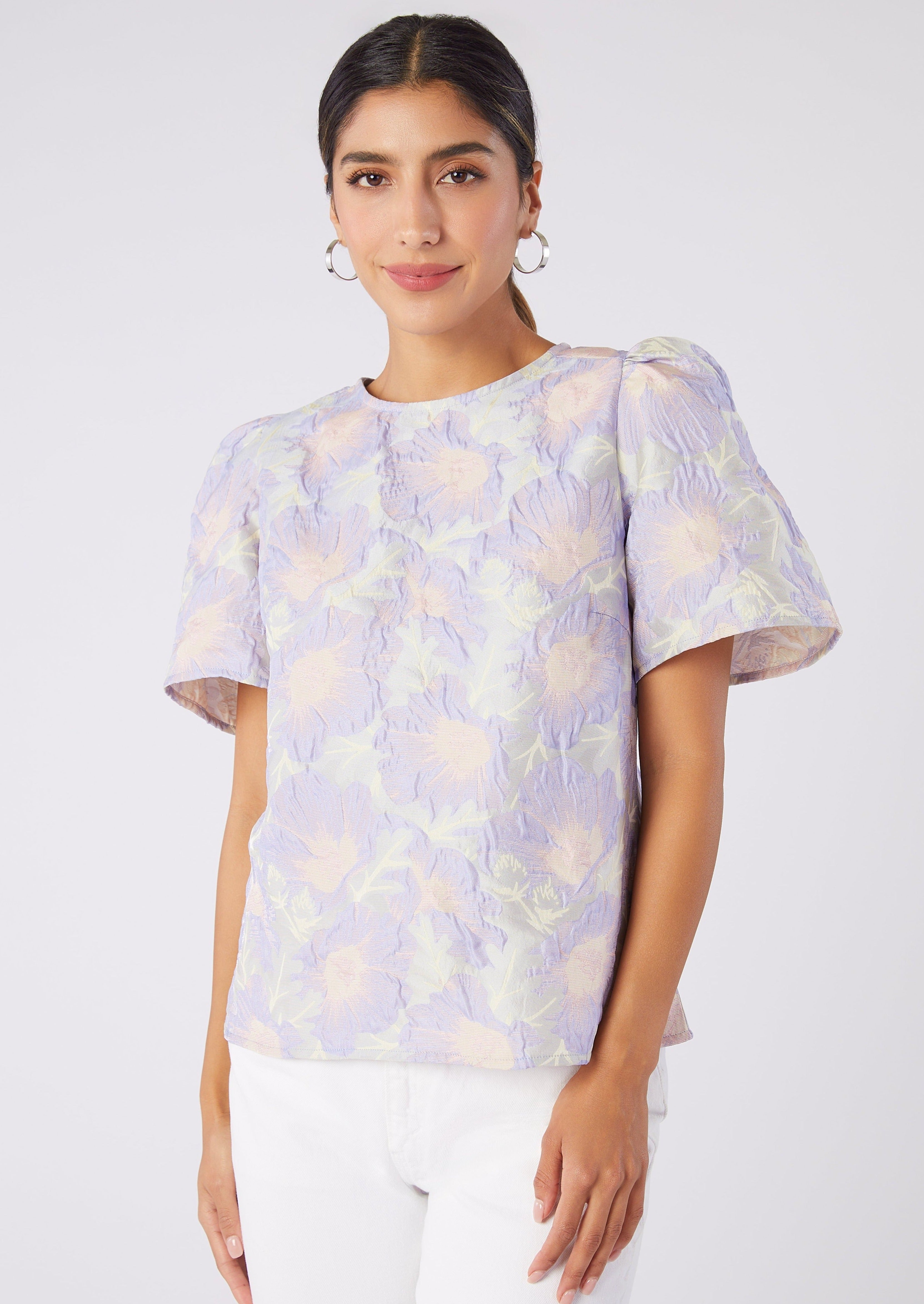 Marty Top Lilac Floral Jacquard