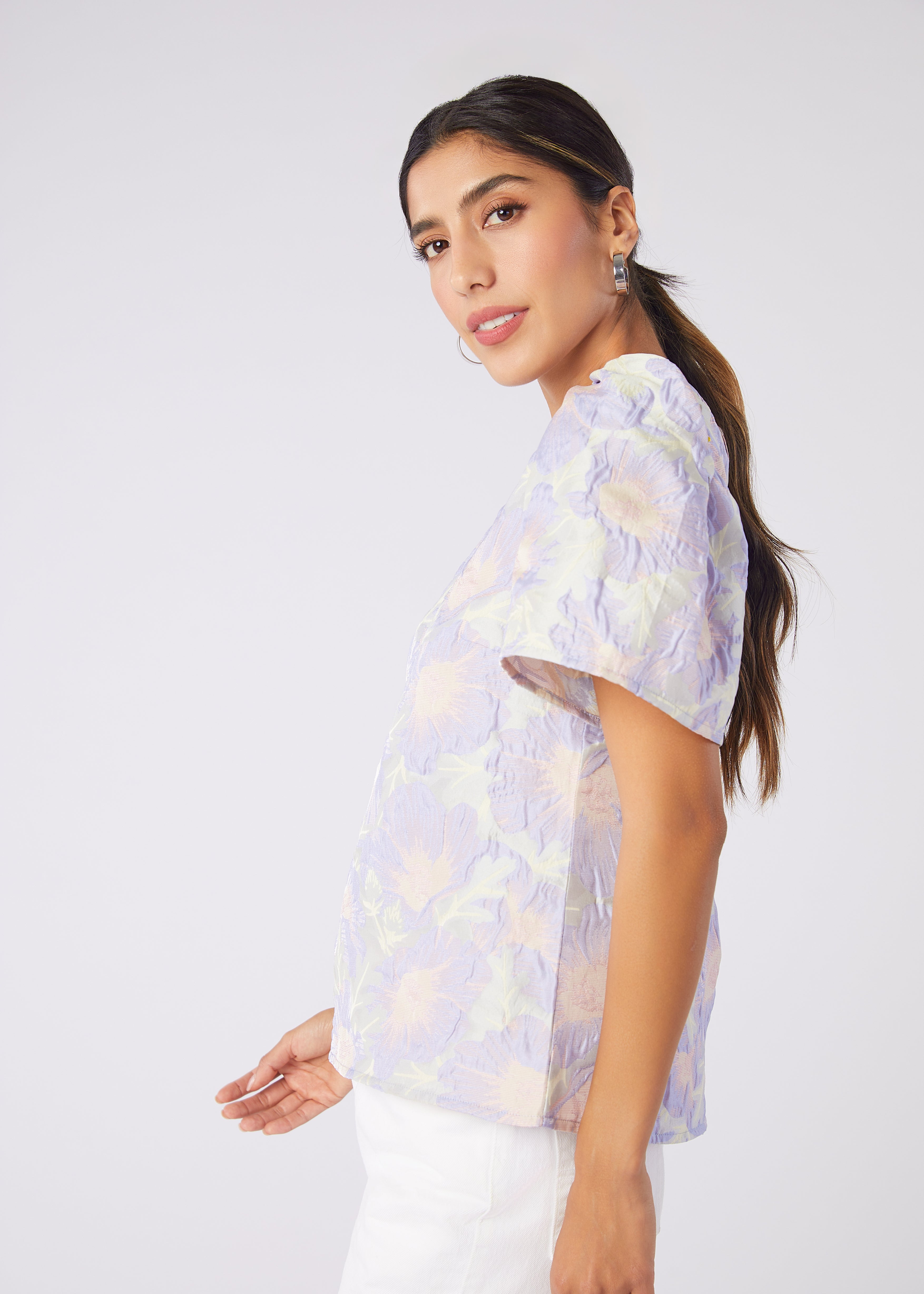 Marty Top Lilac Floral Jacquard