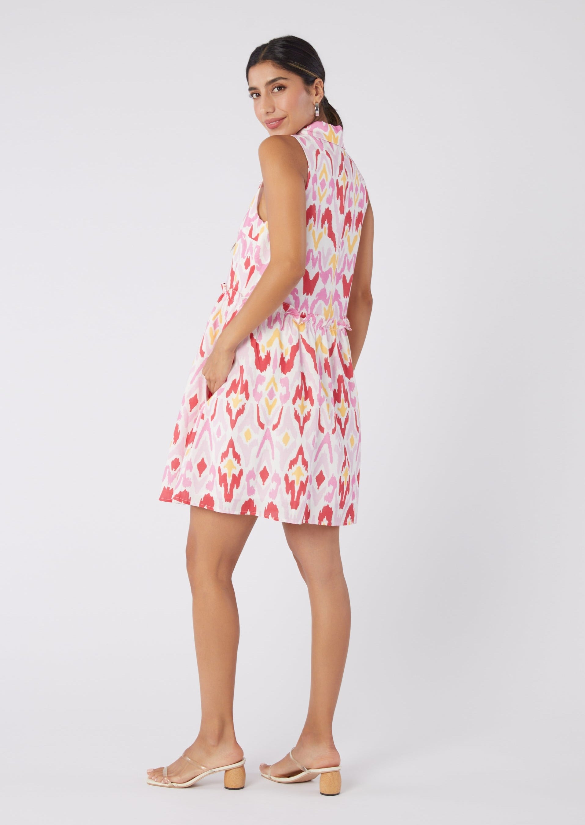 Lucia Collared Dress Red Ikat