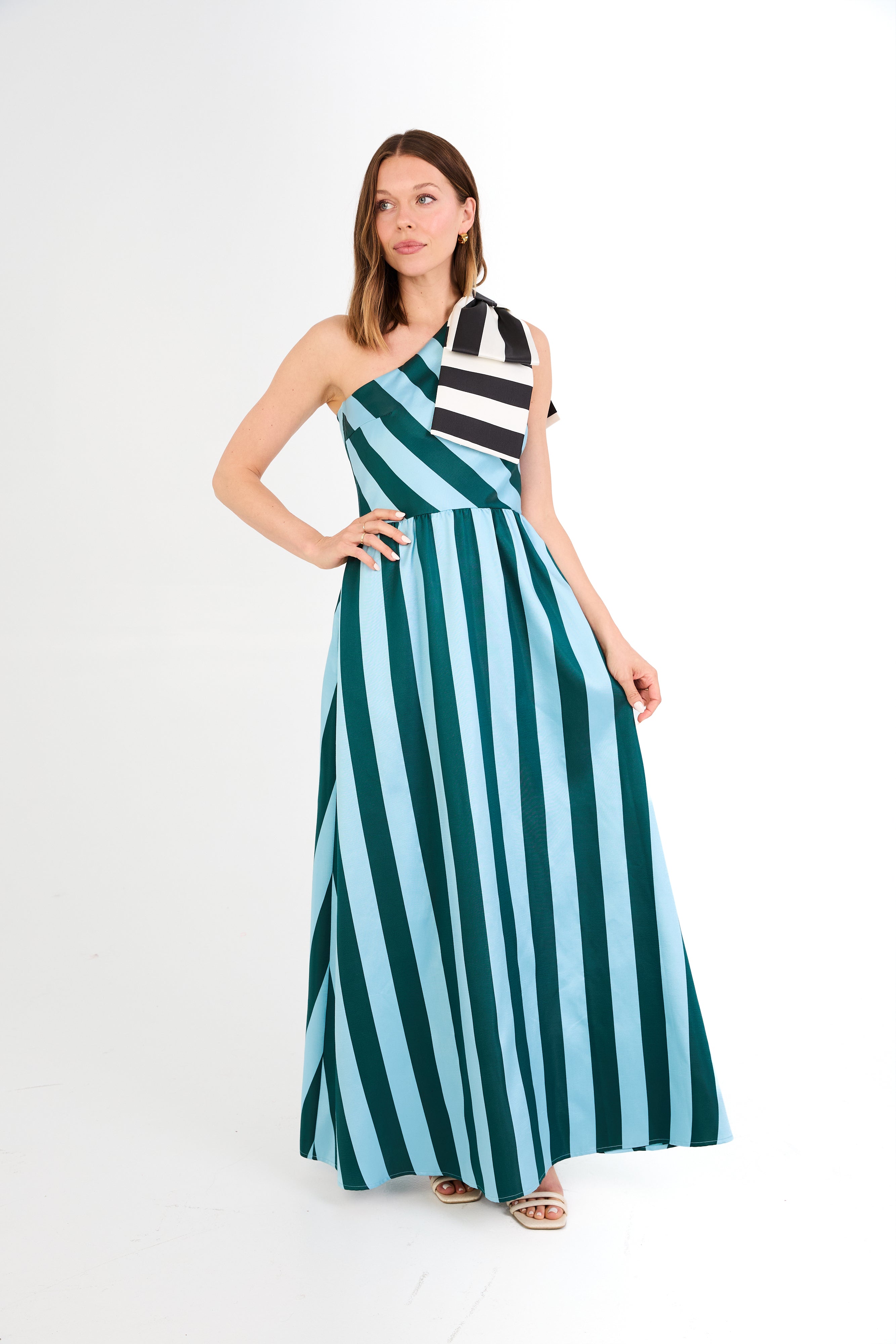 Caroline Gown Blue Stripe Mikado