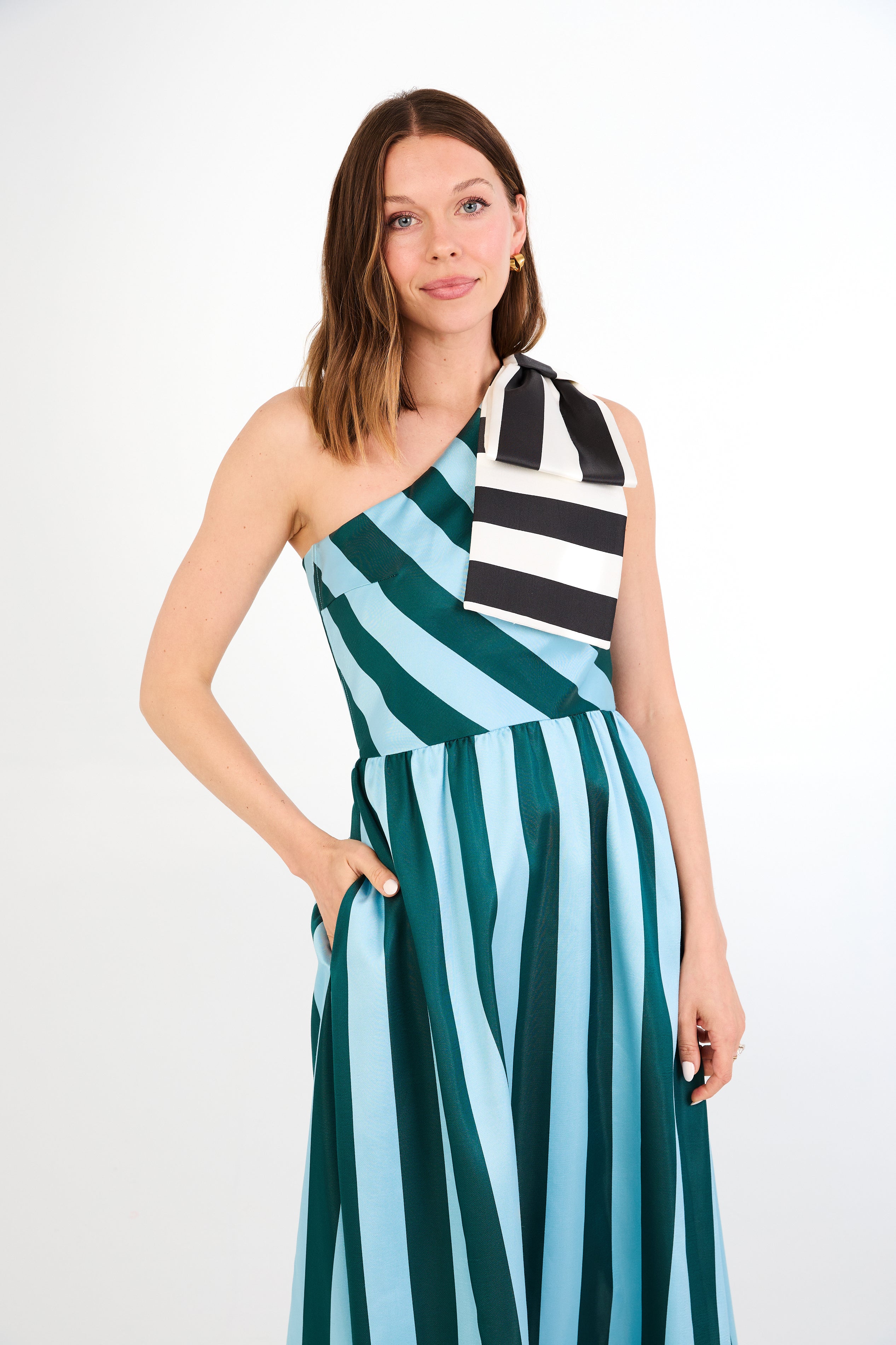 Caroline Gown Blue Stripe Mikado