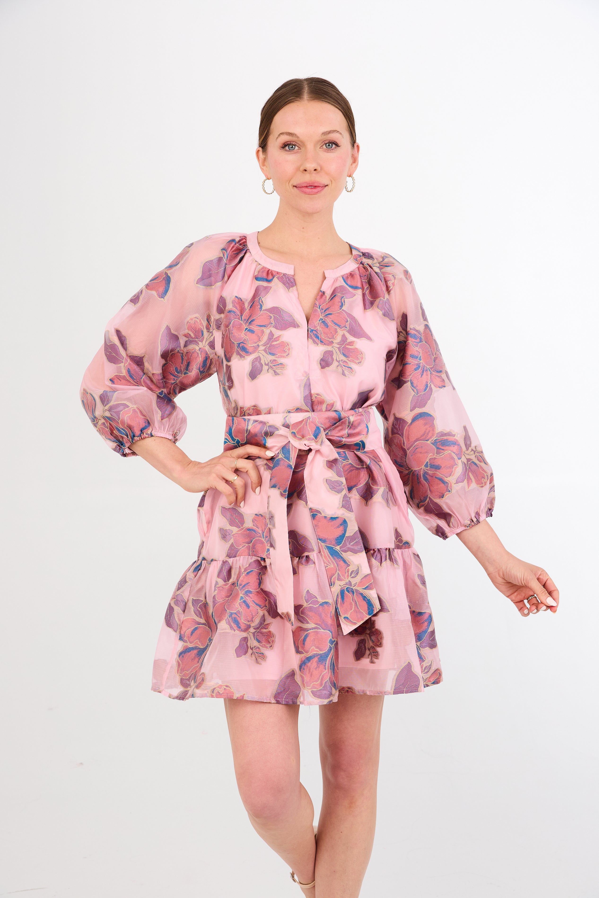Elise Mini Dress Pink Peony Organza