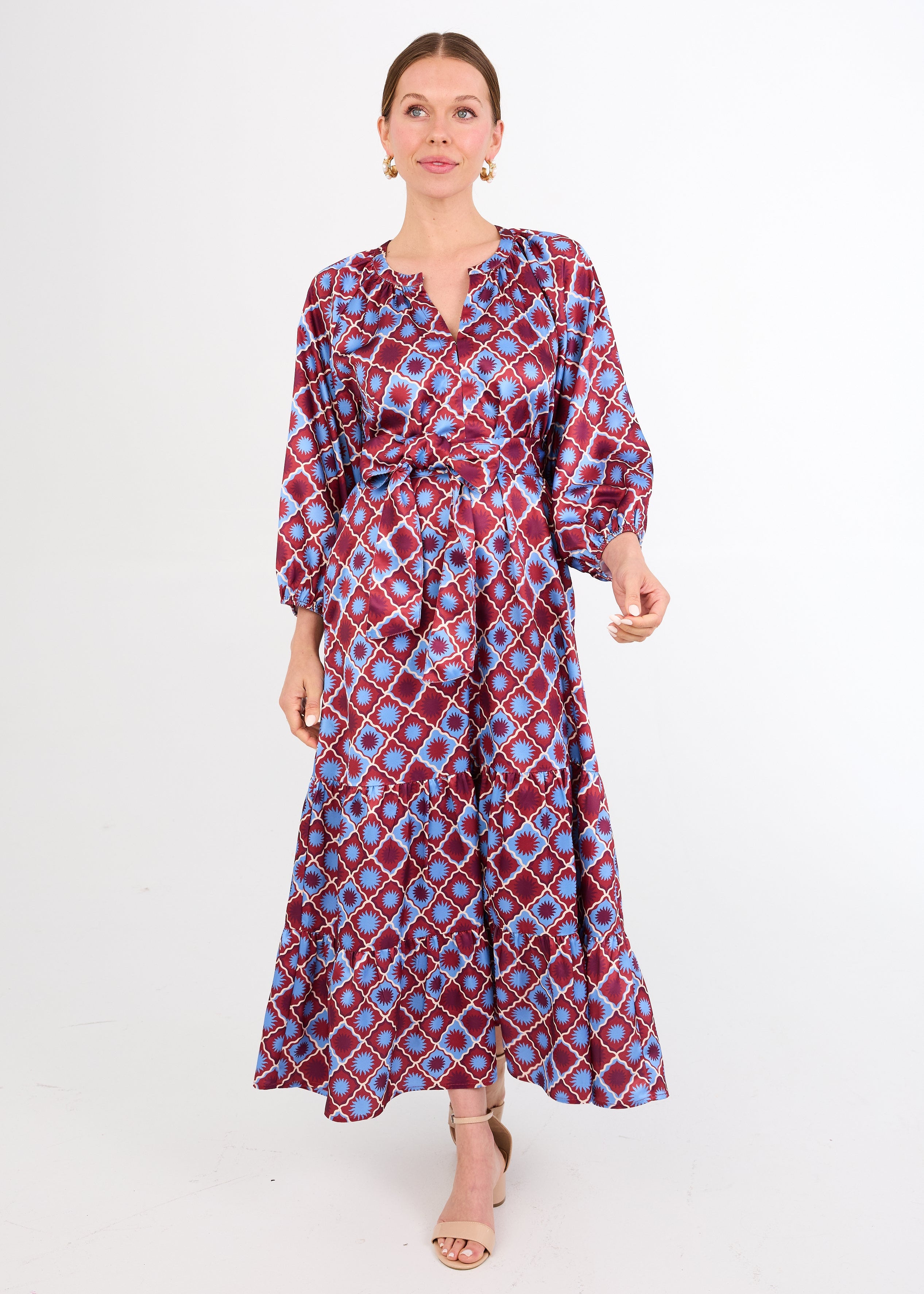 Elise Dress Burgundy Sunburst Satin