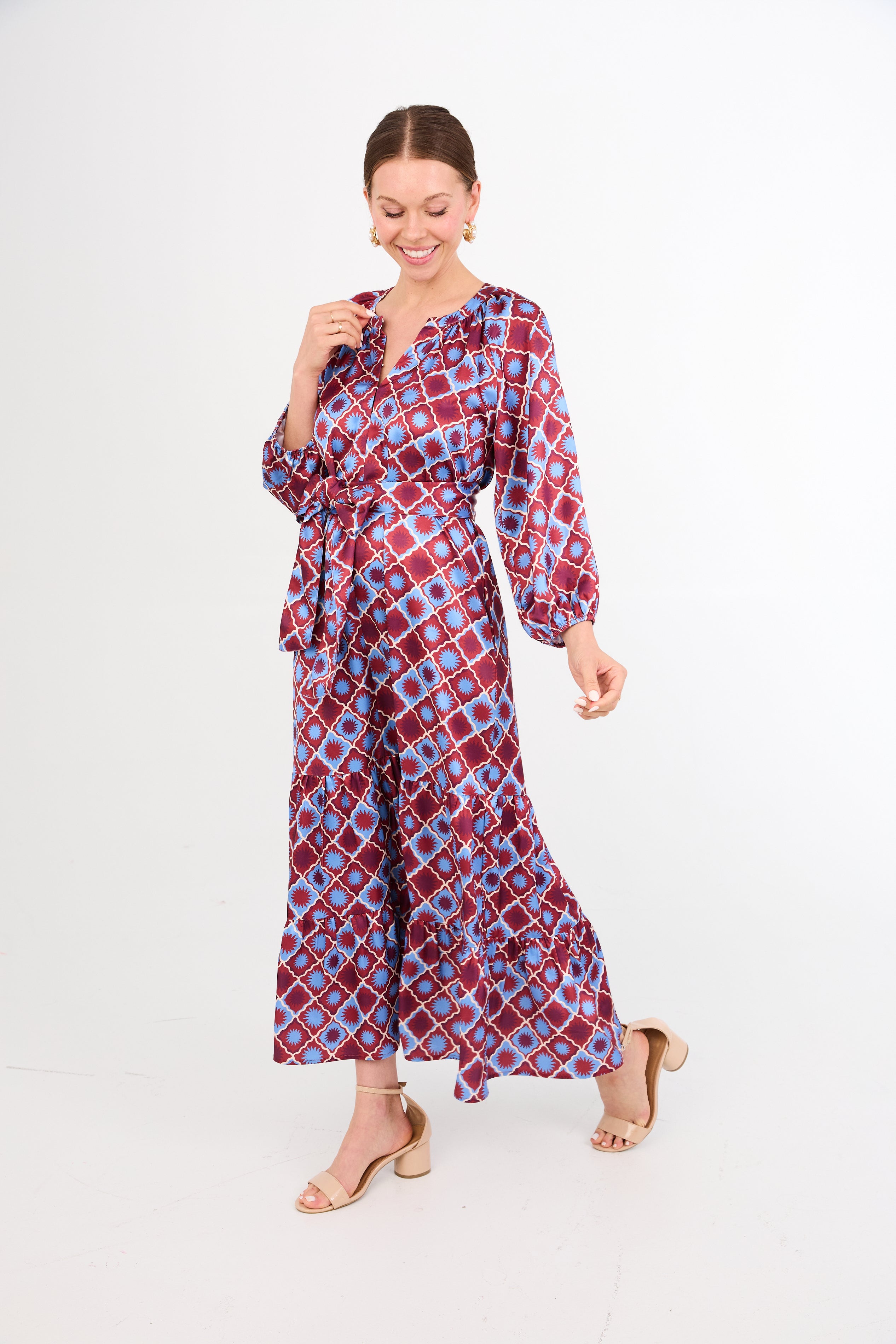 Elise Dress Burgundy Sunburst Satin