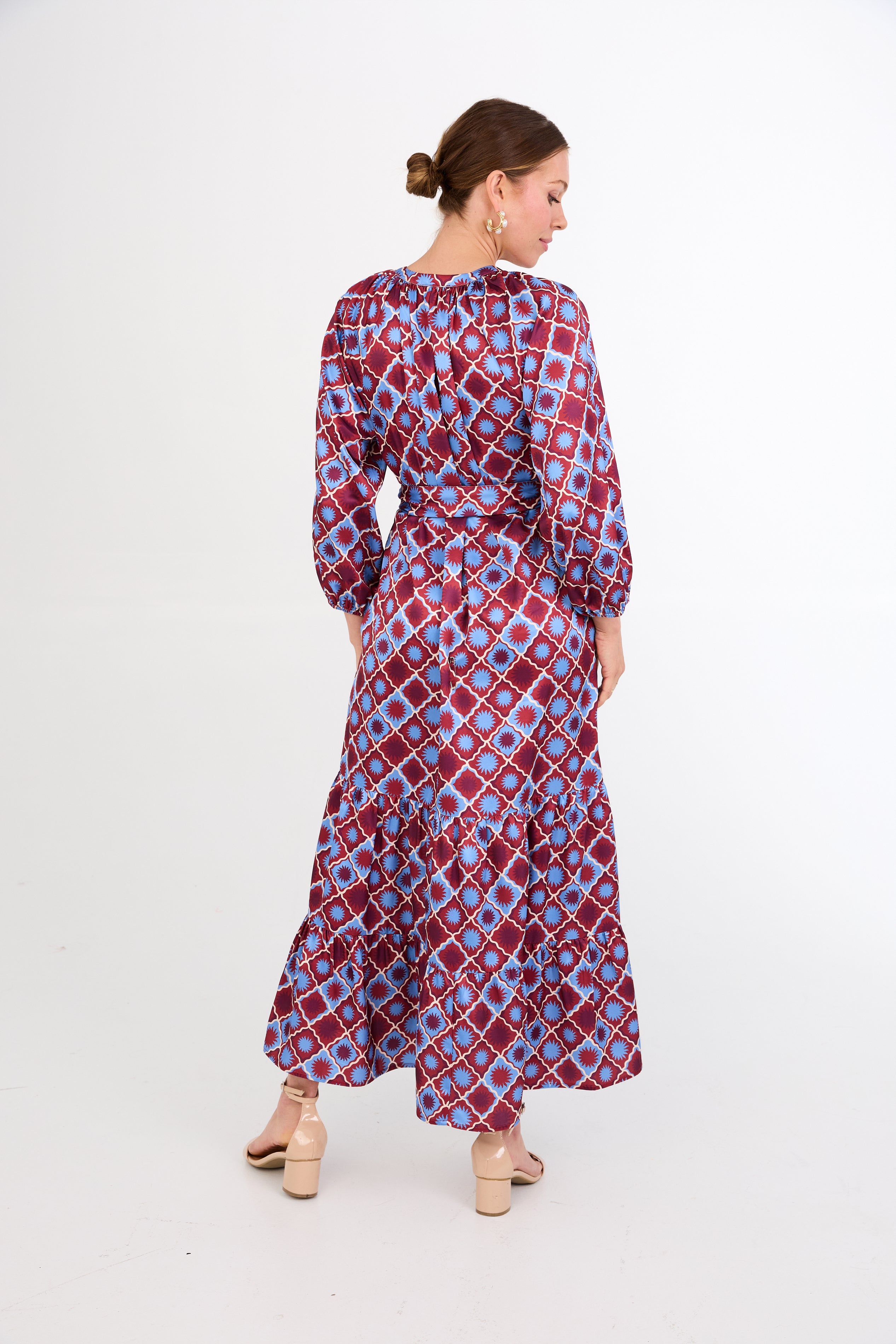 Elise Dress Burgundy Sunburst Satin