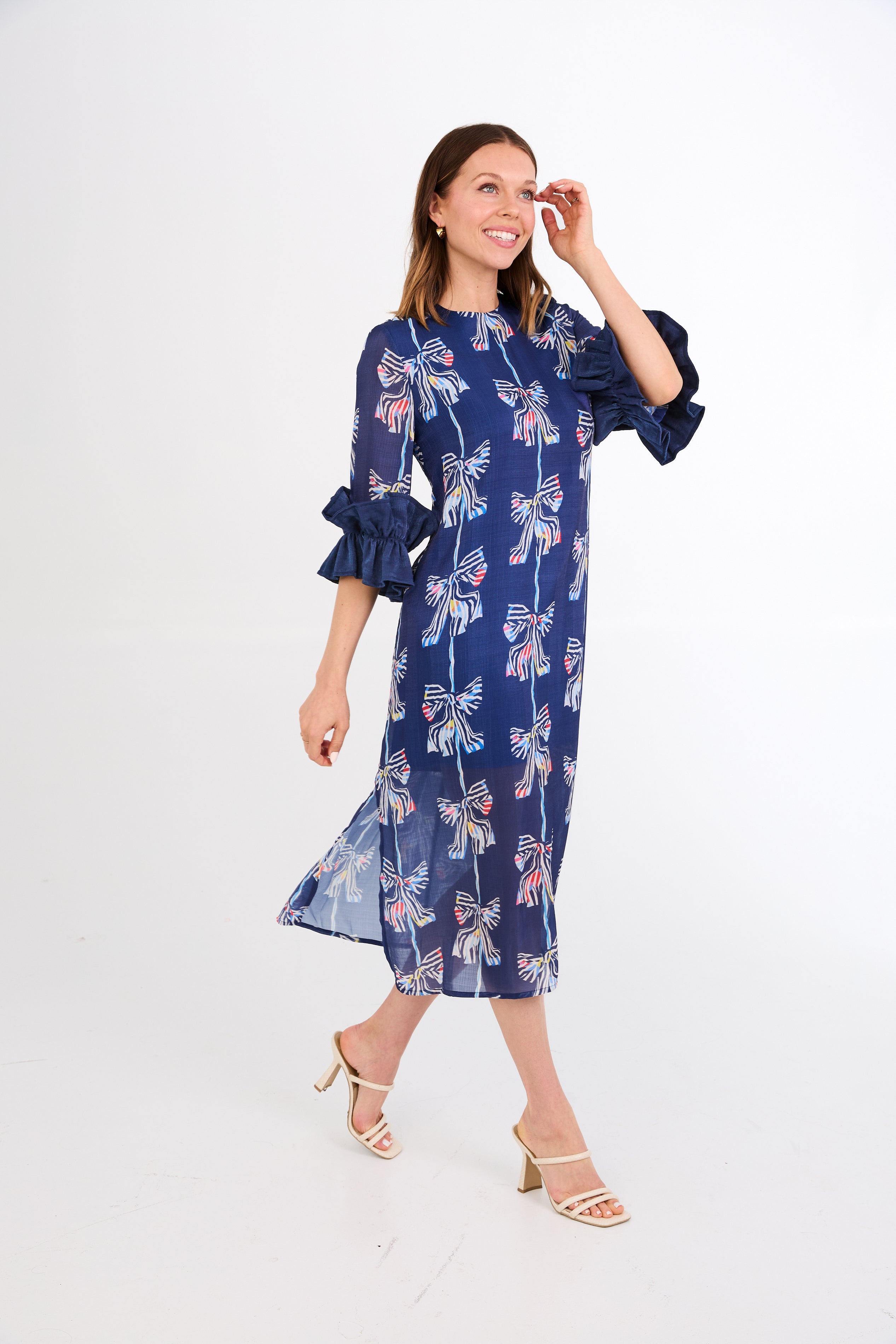 Bronwyn Dress Navy Bow Print Chiffon