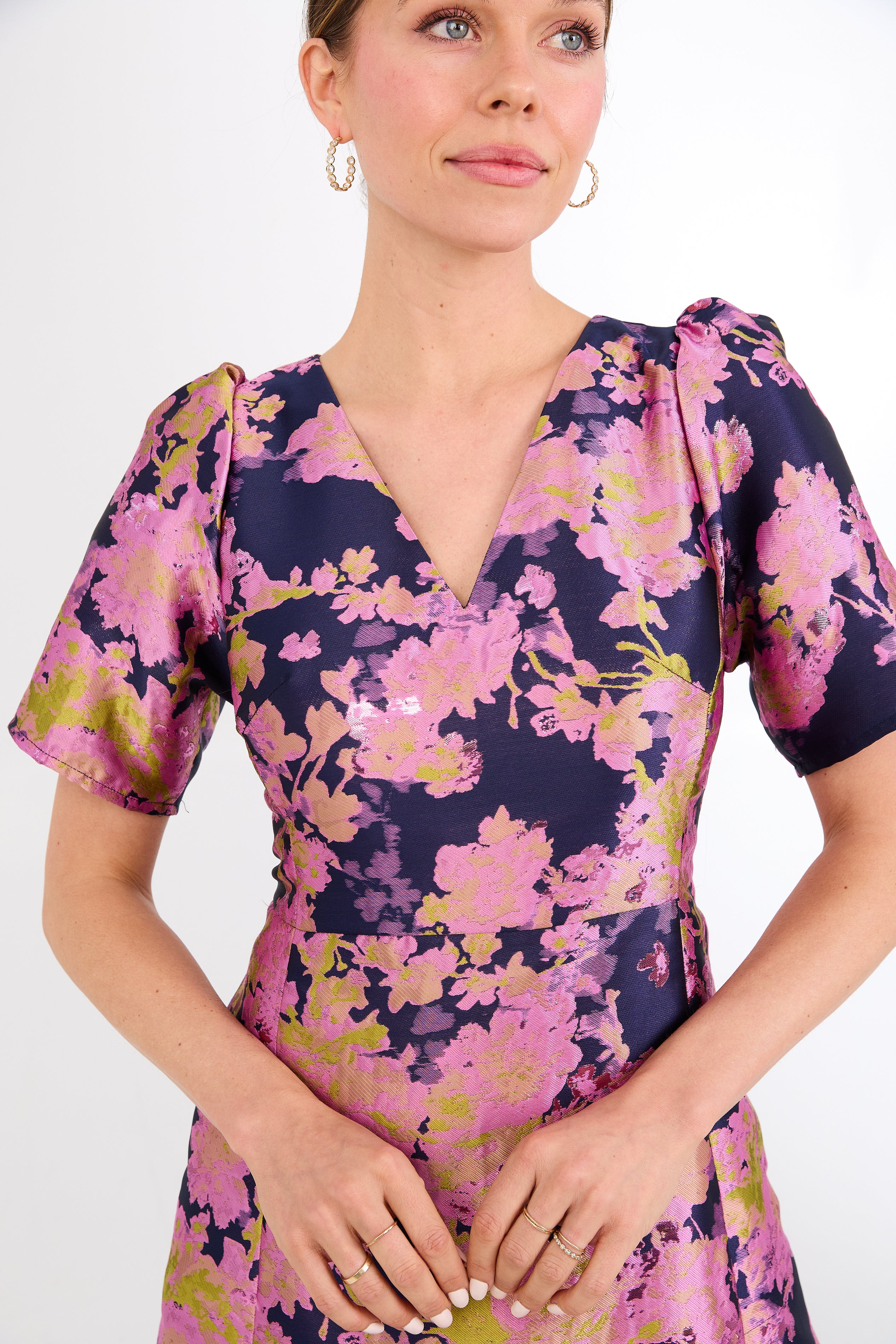 Arden Gown Navy Abstract Brocade