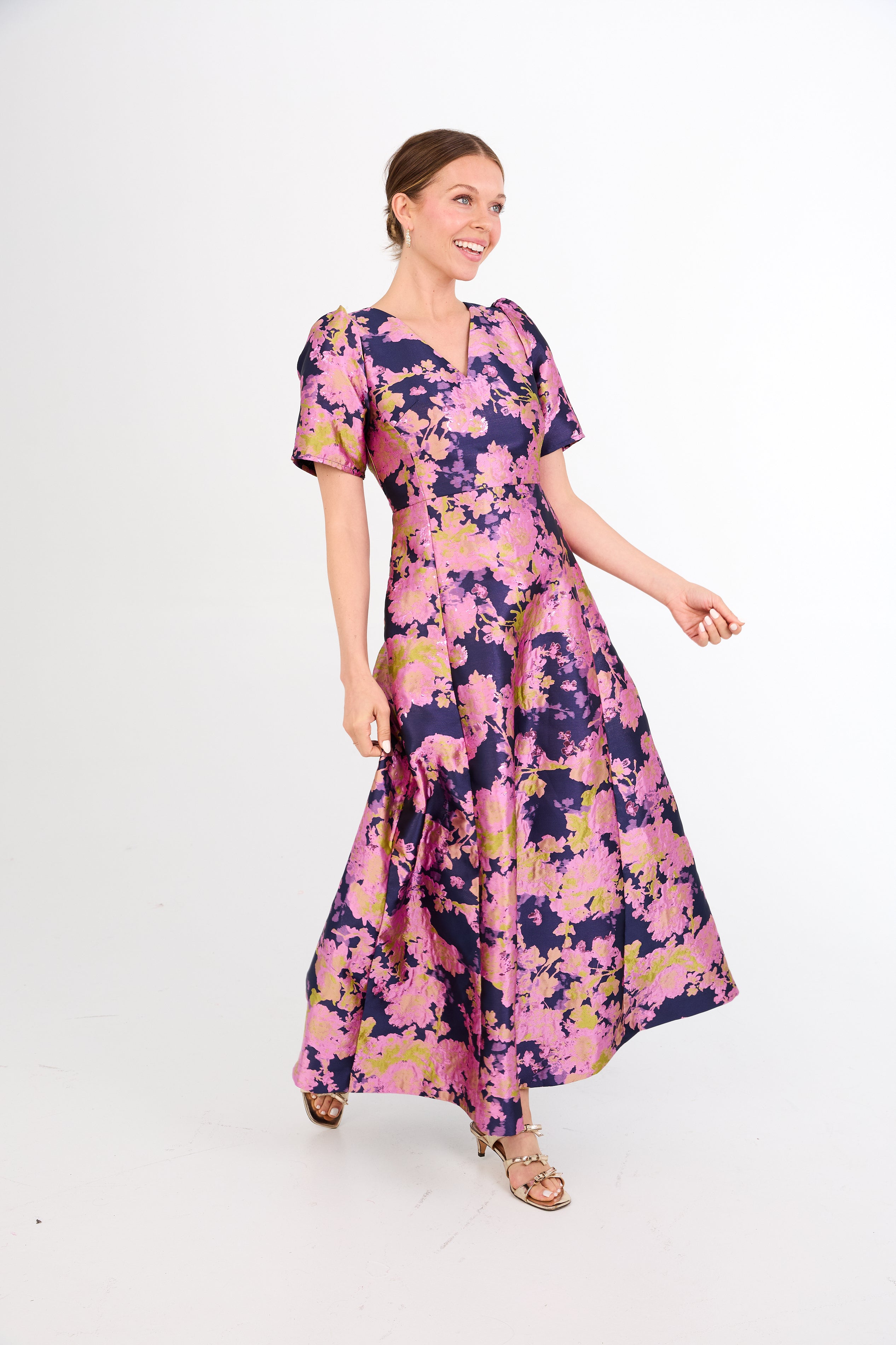 Arden Gown Navy Abstract Brocade