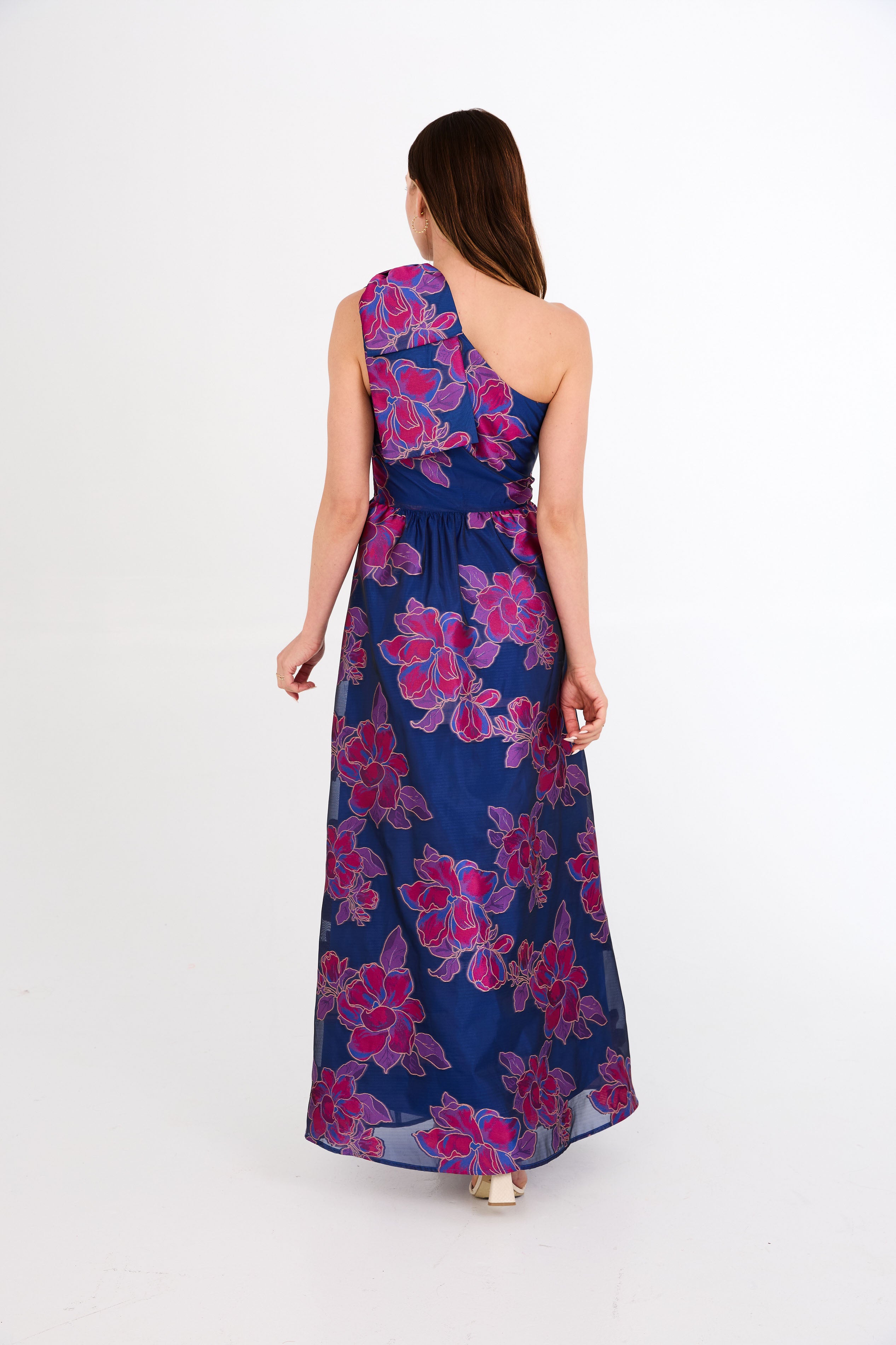 Caroline Gown Fuchsia Navy Peony Organza