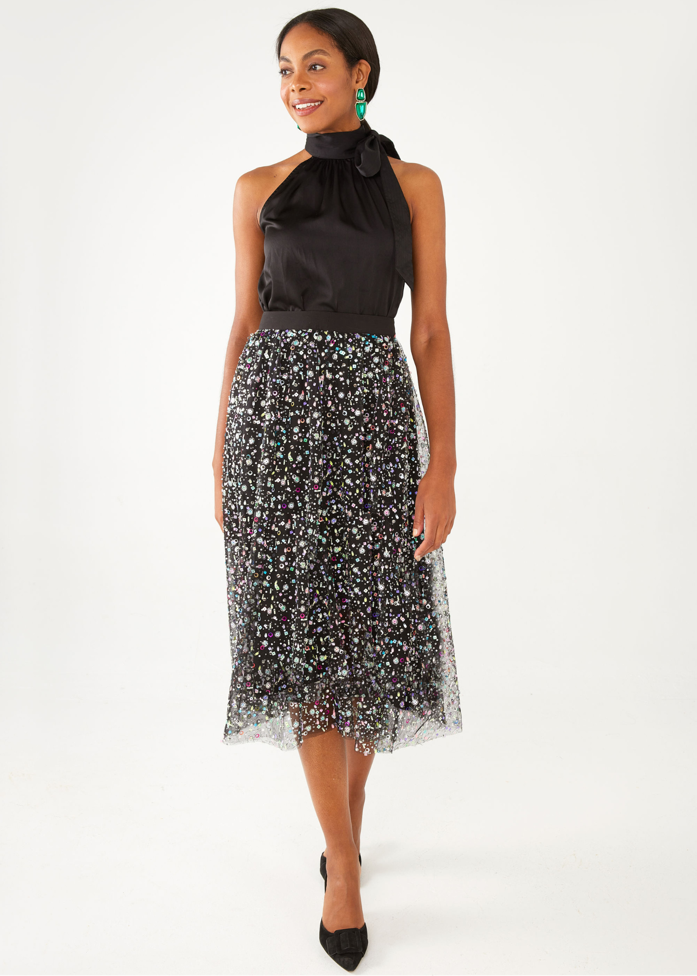 Eden Skirt Black Multi Beaded Tulle