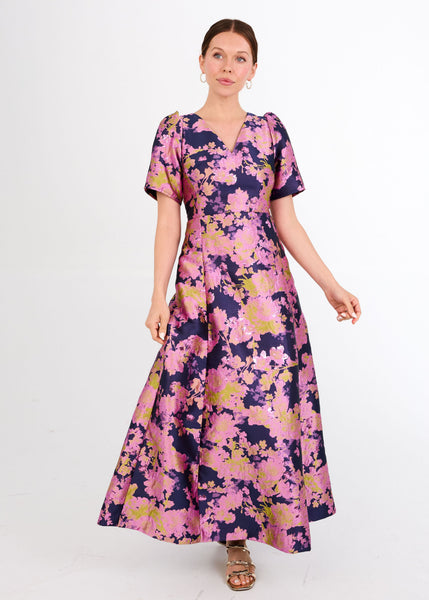 Arden Gown Navy Abstract Brocade L / Navy