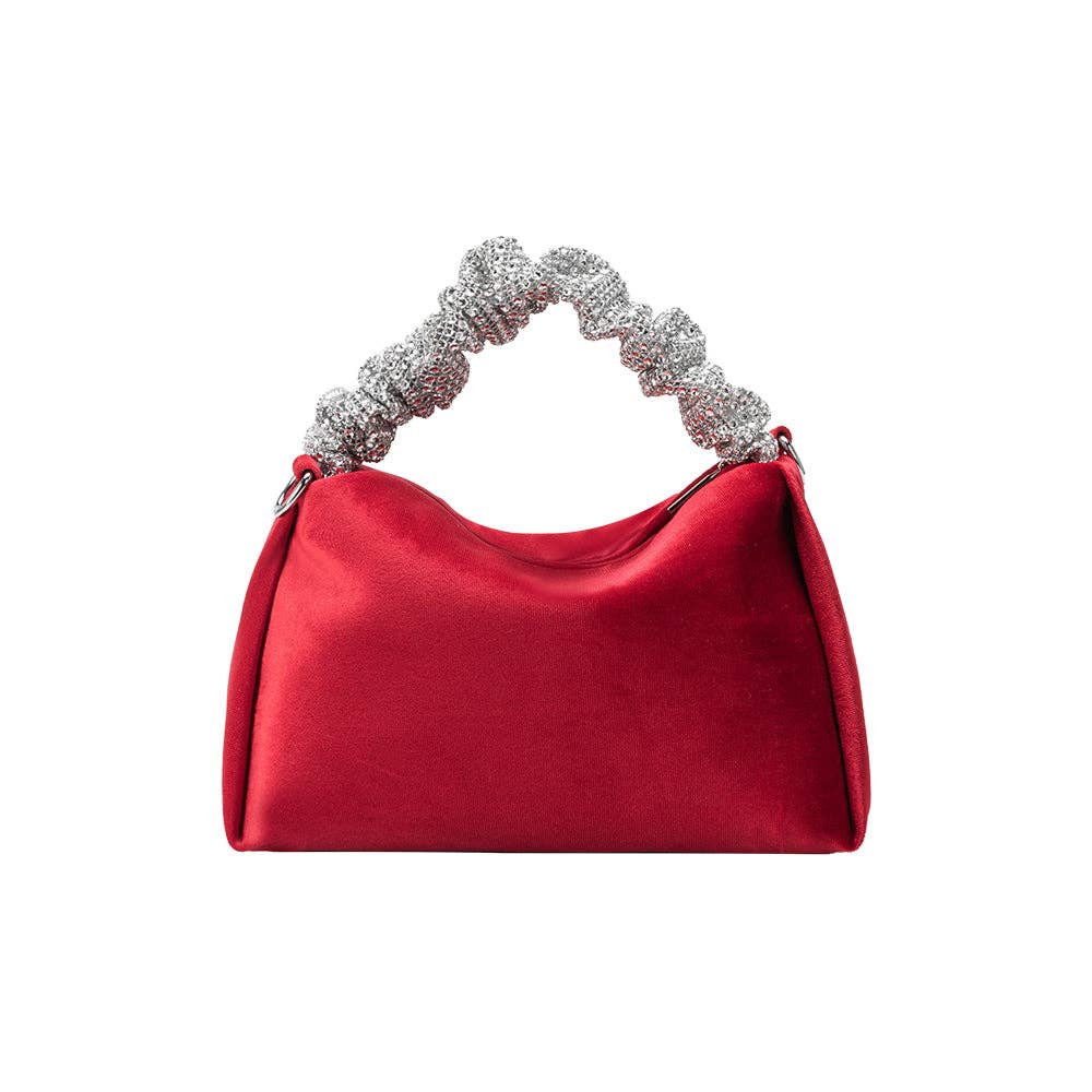 Estela Red Velvet Top Handle Bag