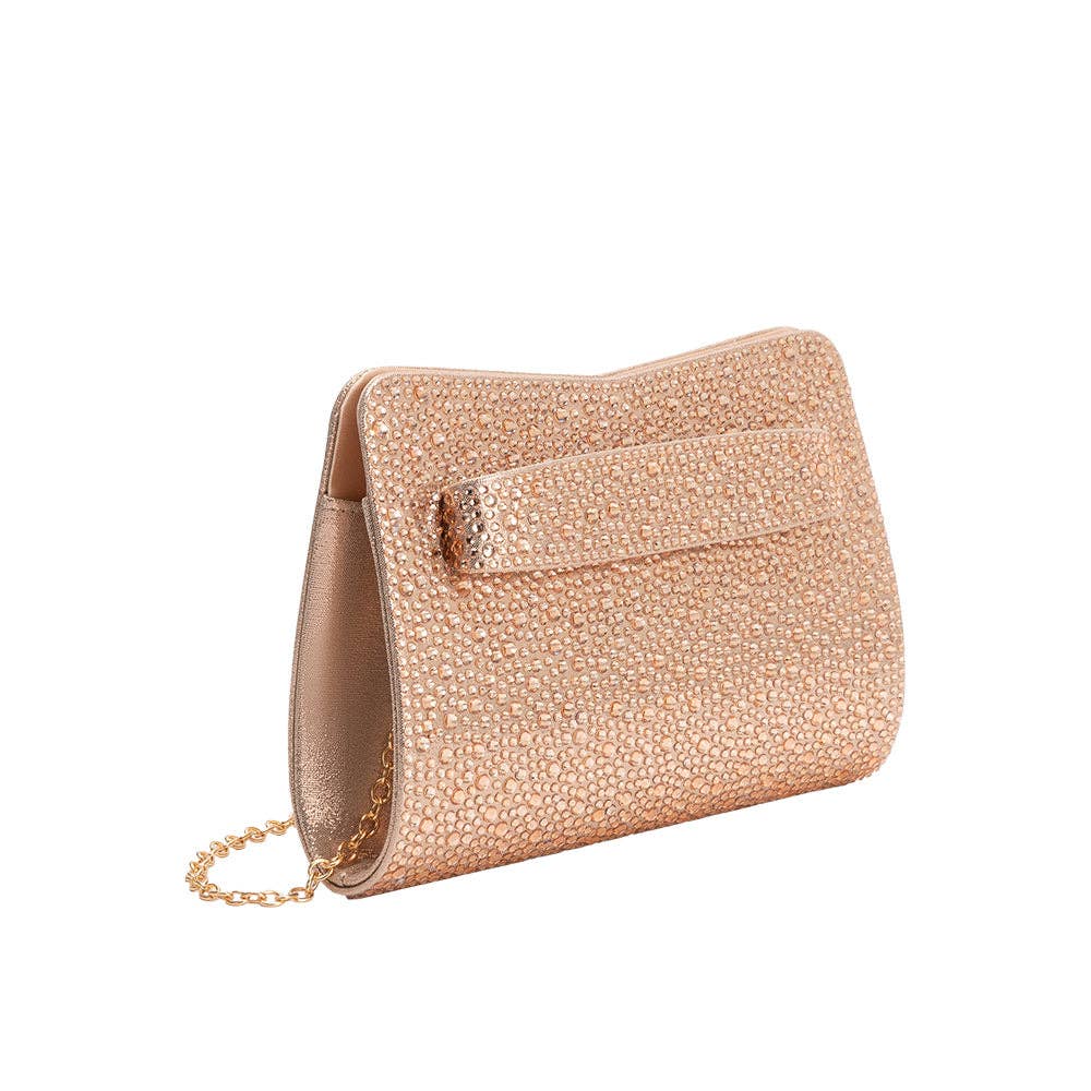 Maree Champagne Rhinestone Studded Clutch Bag