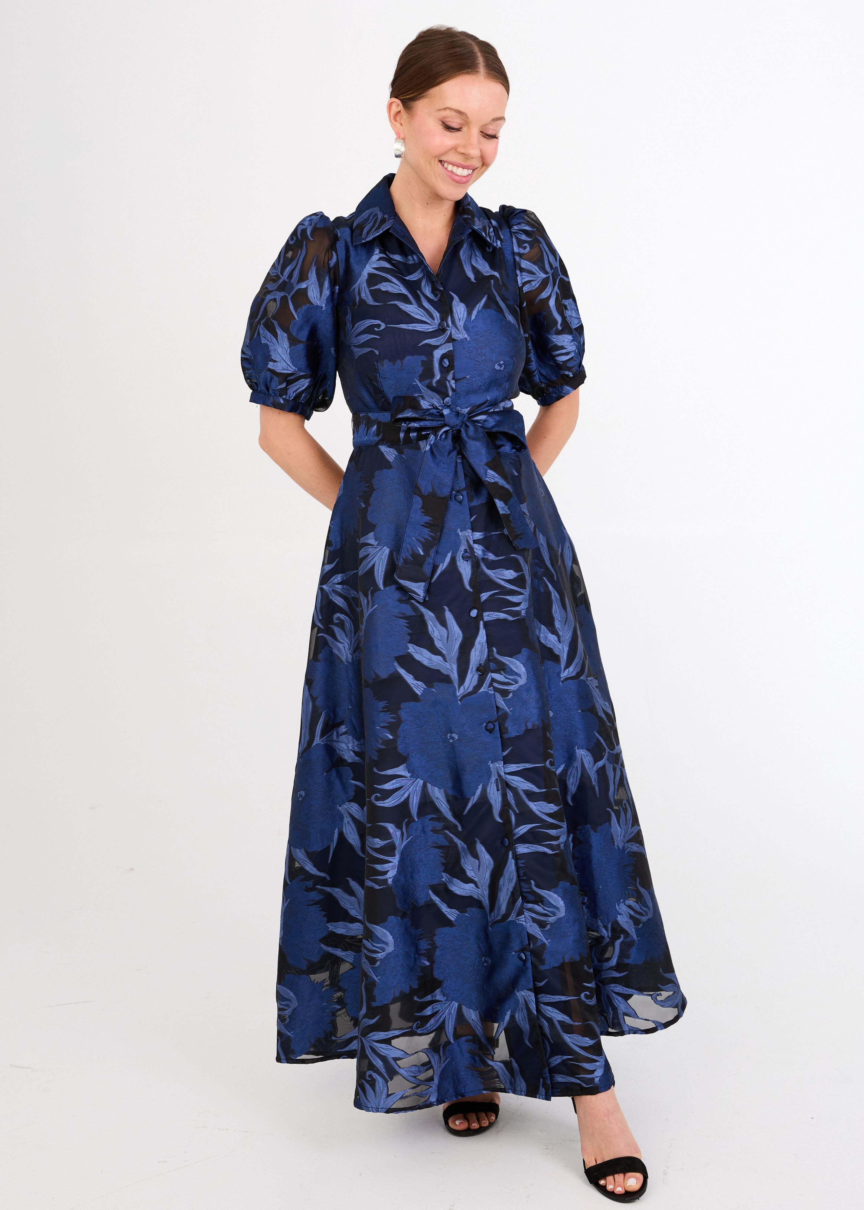 Charlotte Gown Royal Blue Pansy Vine Organza