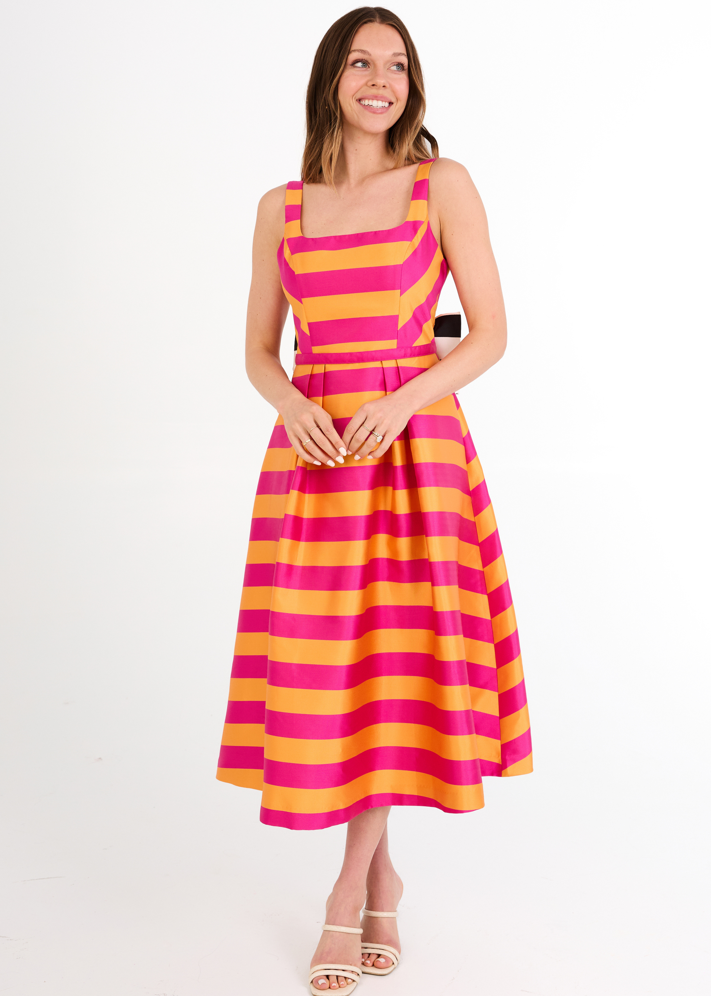 Victoria Dress Magenta Stripe Mikado