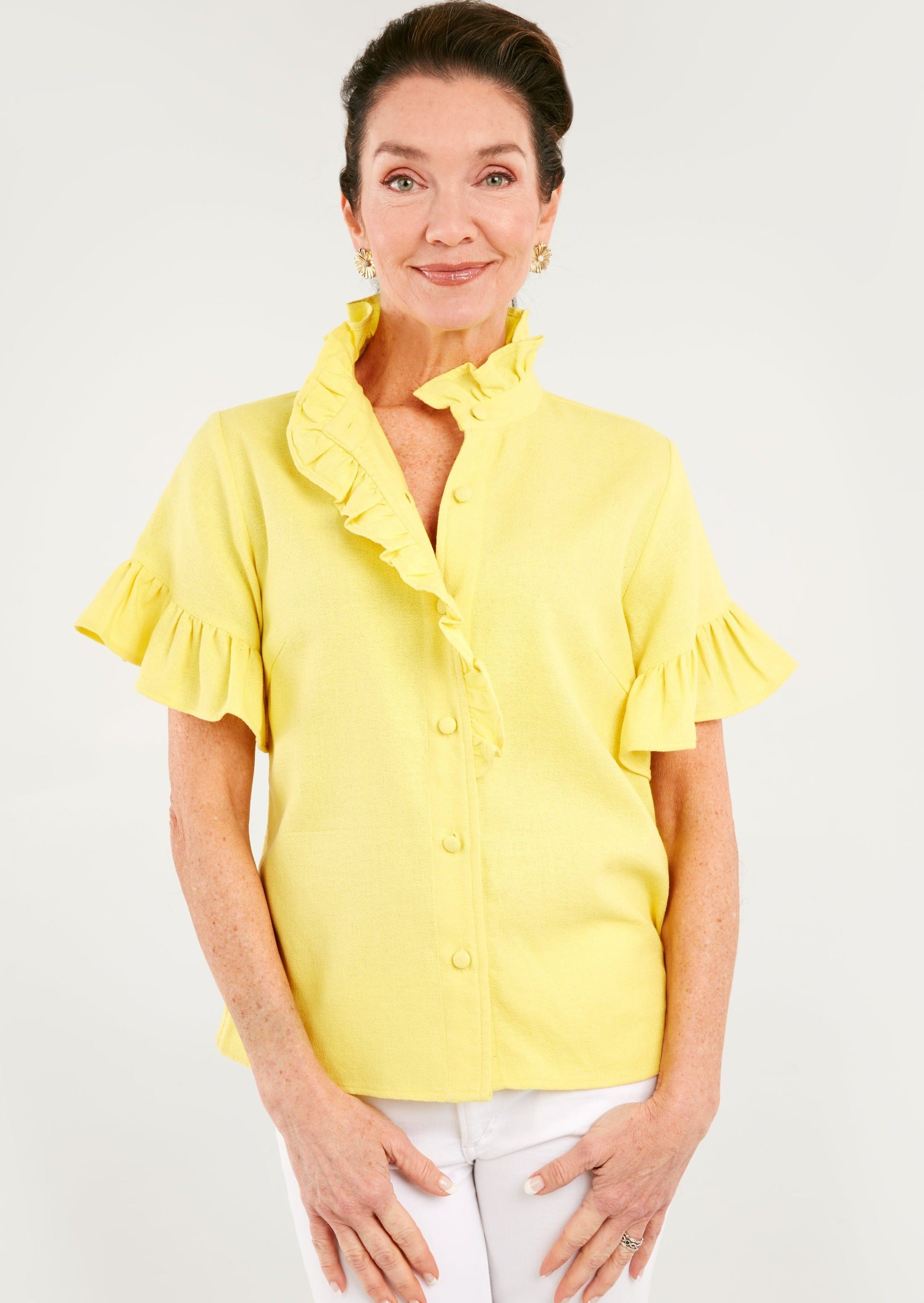 Sadie Top Yellow Linen – Abbey Glass