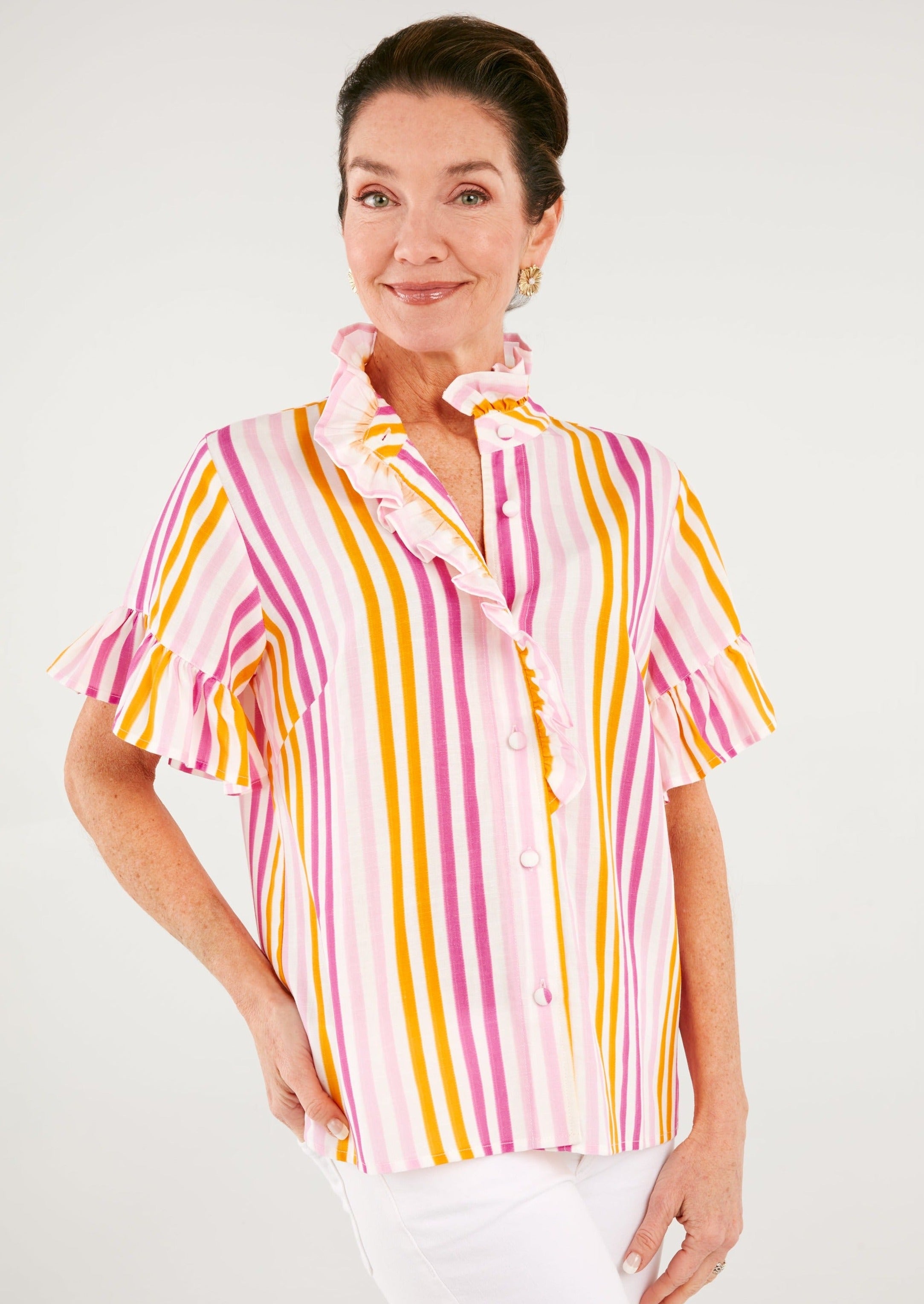 Sadie Top Pink Striped Linen