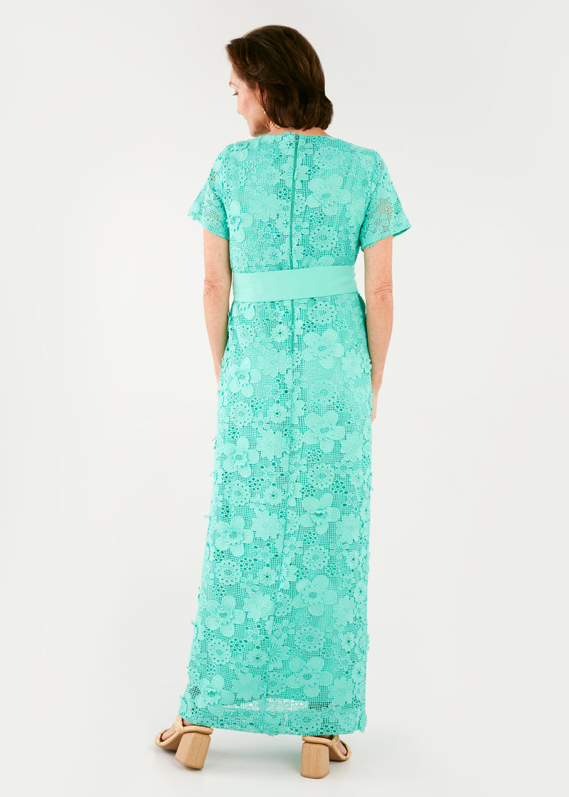 Heidi Caftan Gown Julep Green 3-D Lace