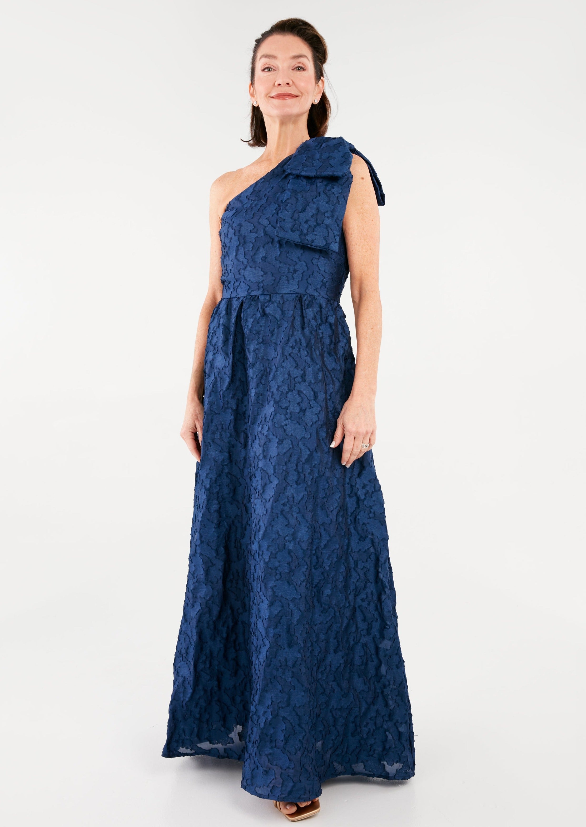 Caroline One-Shoulder Gown Navy Organza