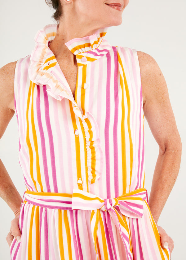 Sadie Sleeveless Maxi Dress Pink Striped Linen