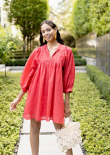 Violet Balloon Sleeve Dress Tomato Red