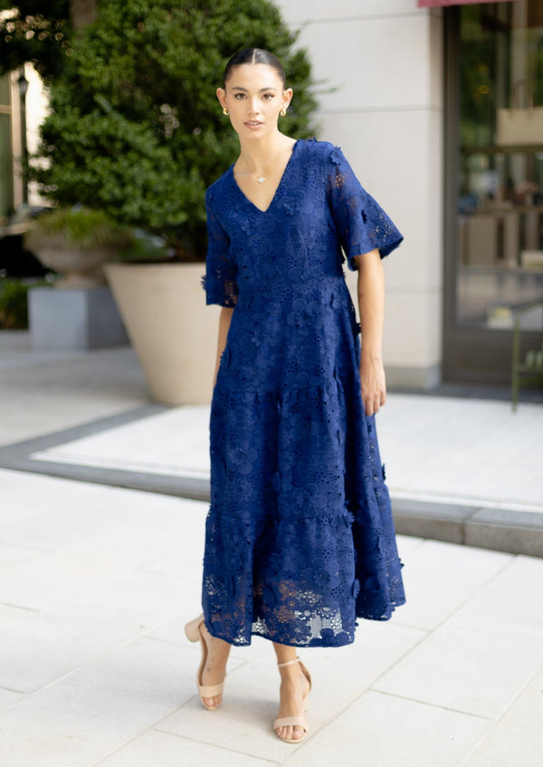 Ellery Dress Dark Royal Blue 3-D Lace