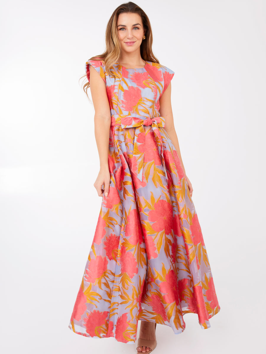 Olivia Gown Hot Coral Pansy Vine Organza
