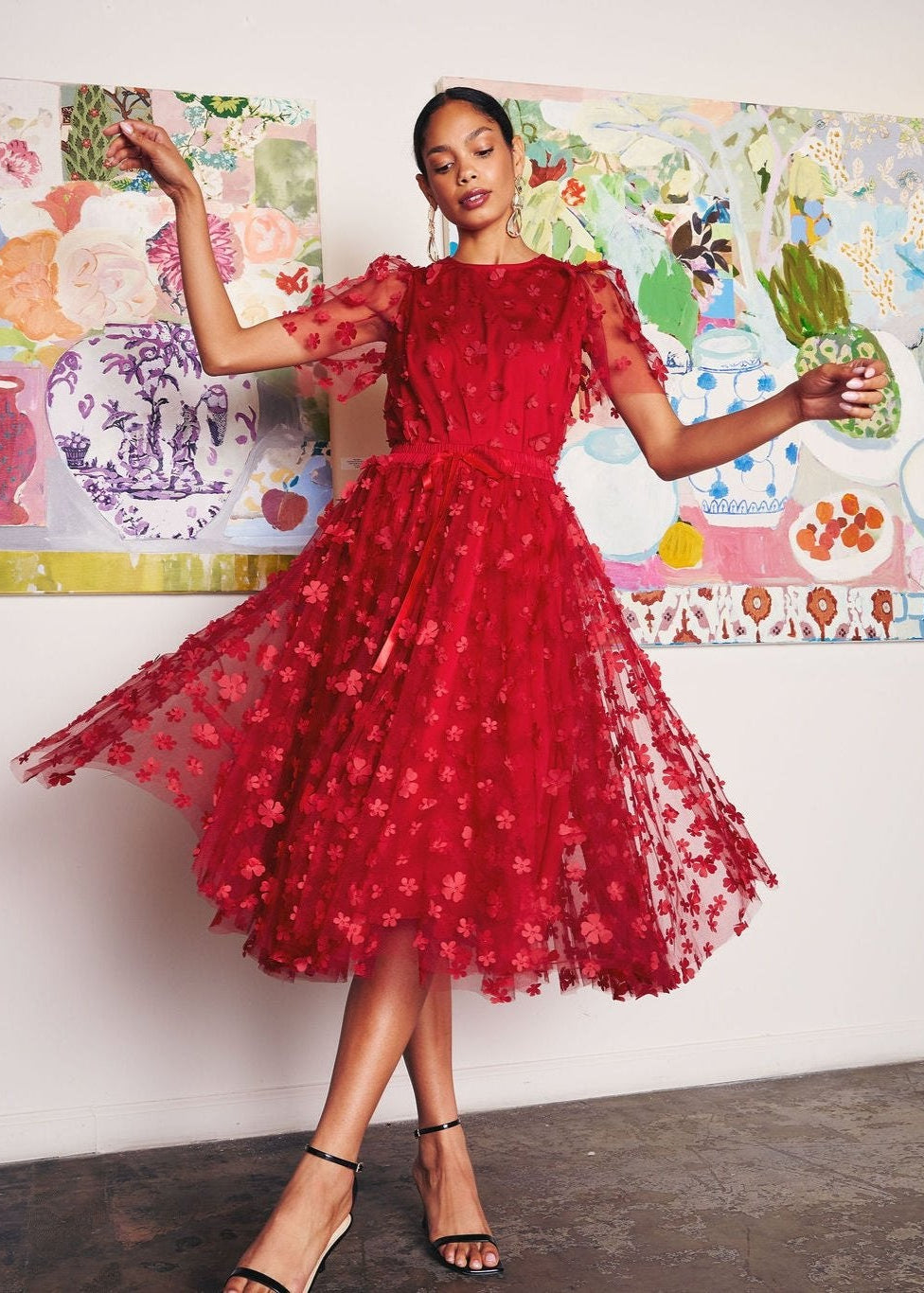 Sue Skirt Red Floral Applique