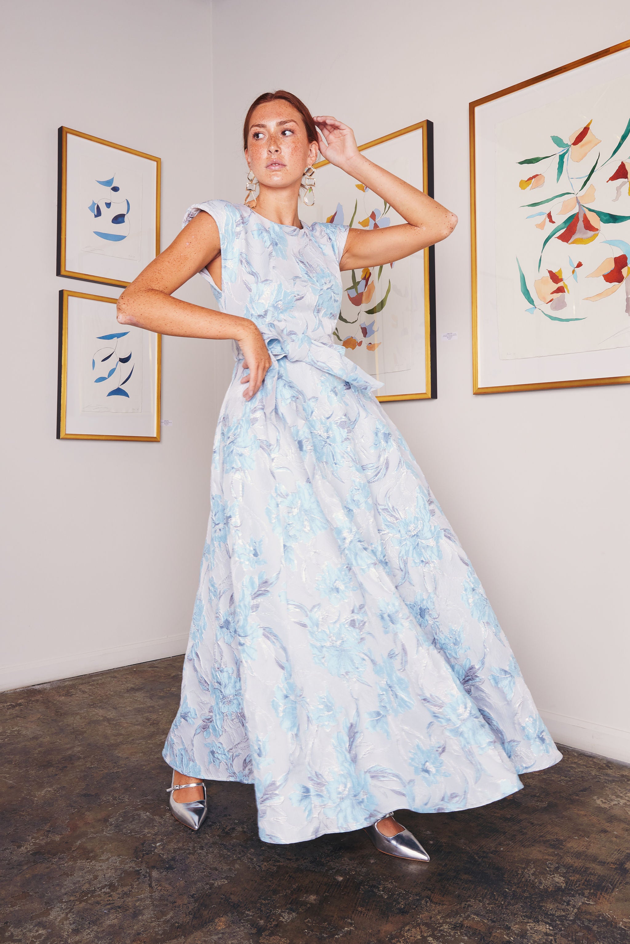 Olivia Gown Light Blue Metallic Jacquard