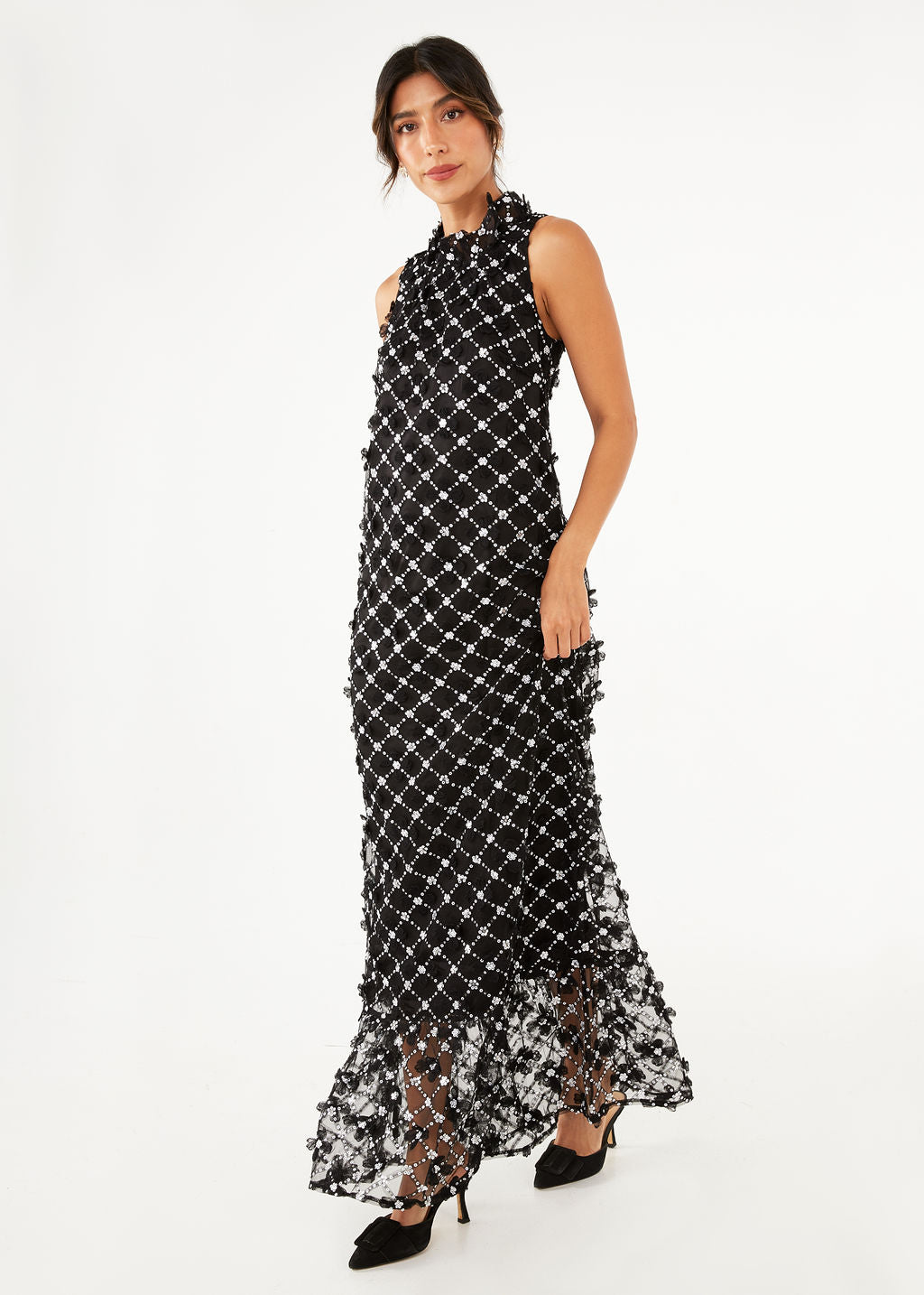 Camille Gown Black Sequin Lattice Lace