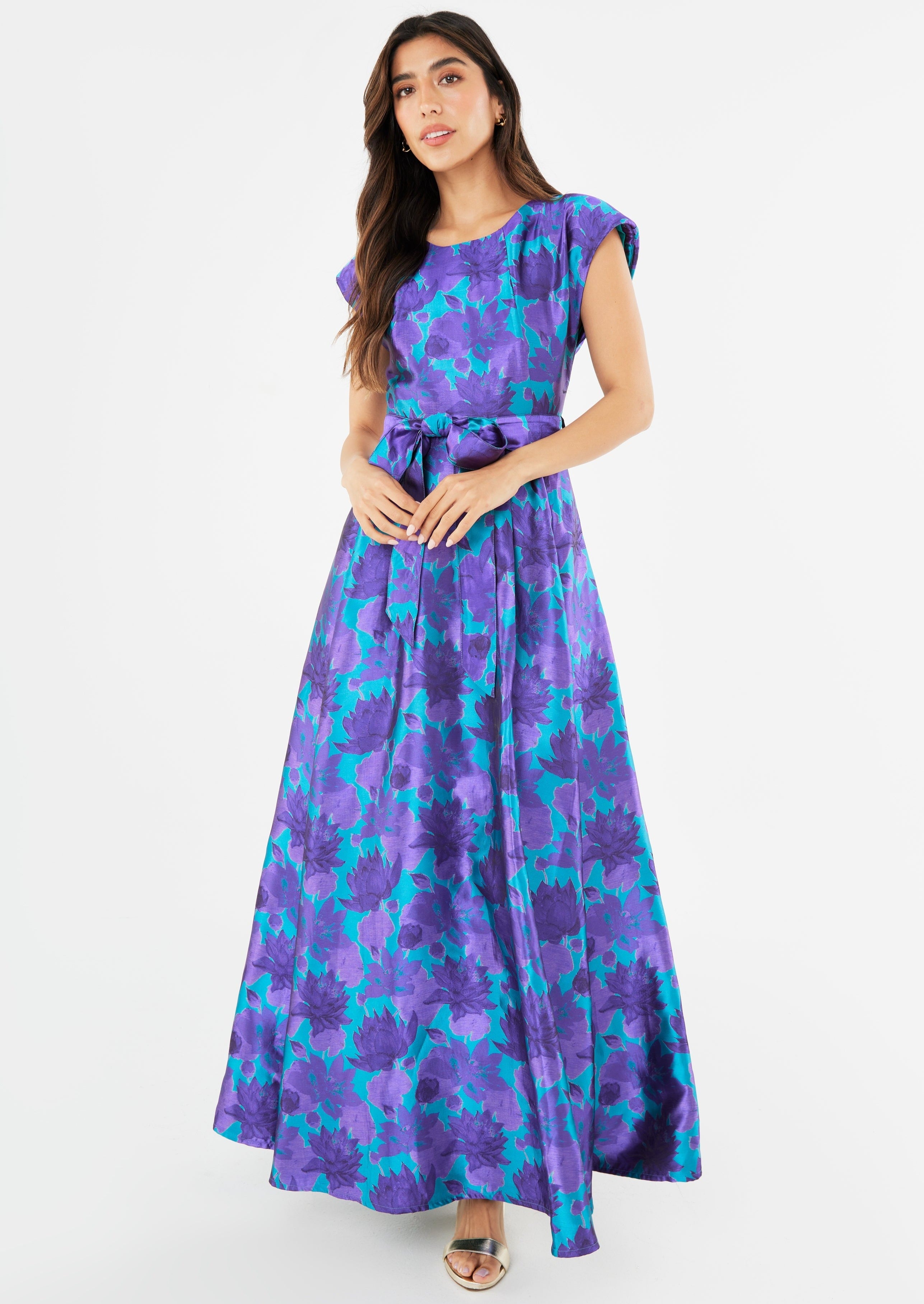 Olivia Gown Purple Floral Silhouette Jacquard – Abbey Glass