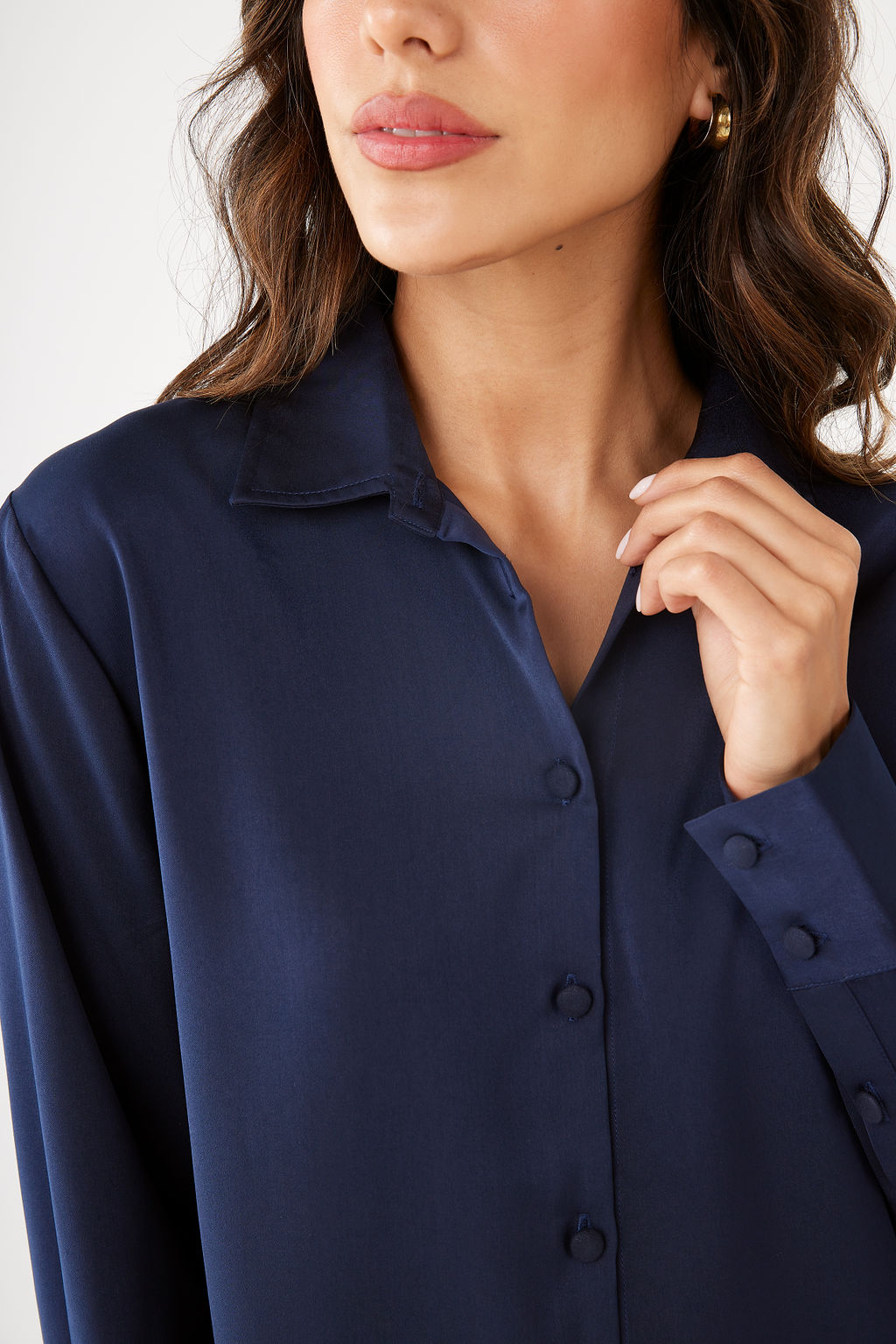 Nora Navy Satin Blouse