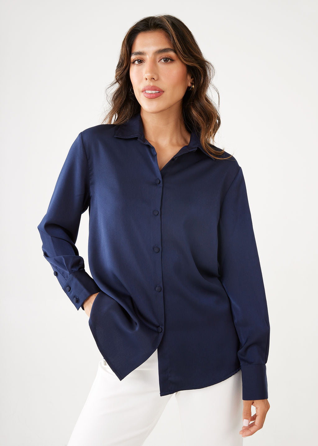 Nora Navy Satin Blouse