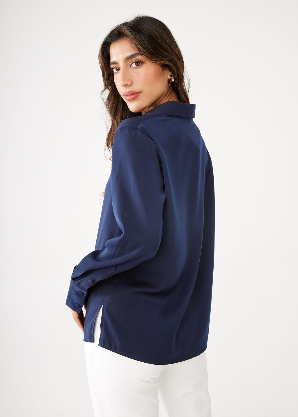 Nora Navy Satin Blouse