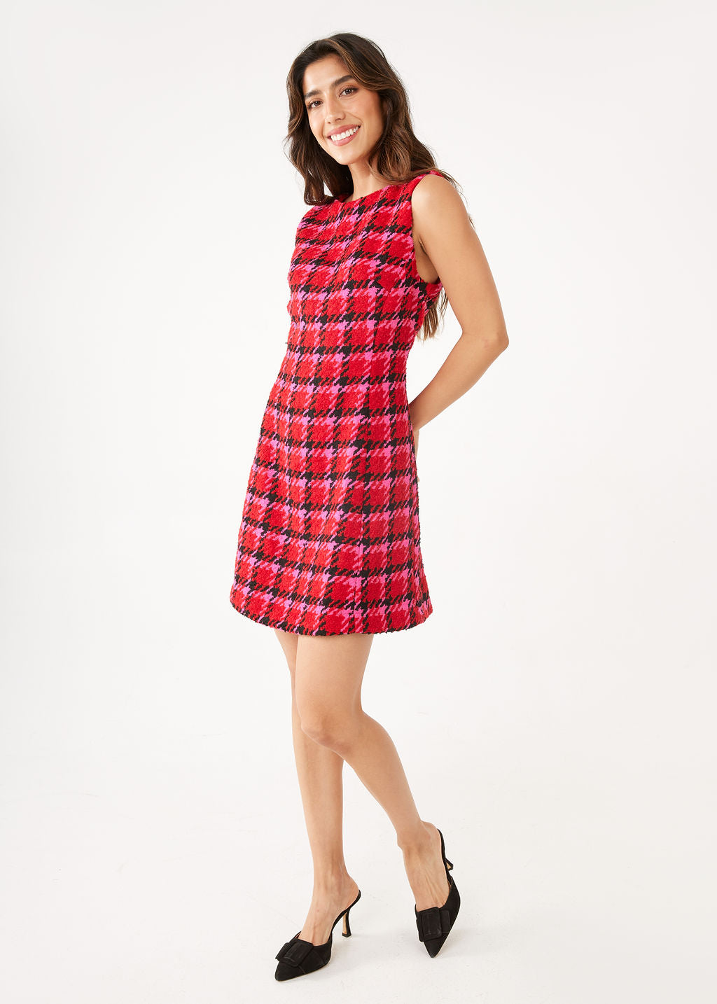 Avery Dress Red Multi Houndstooth