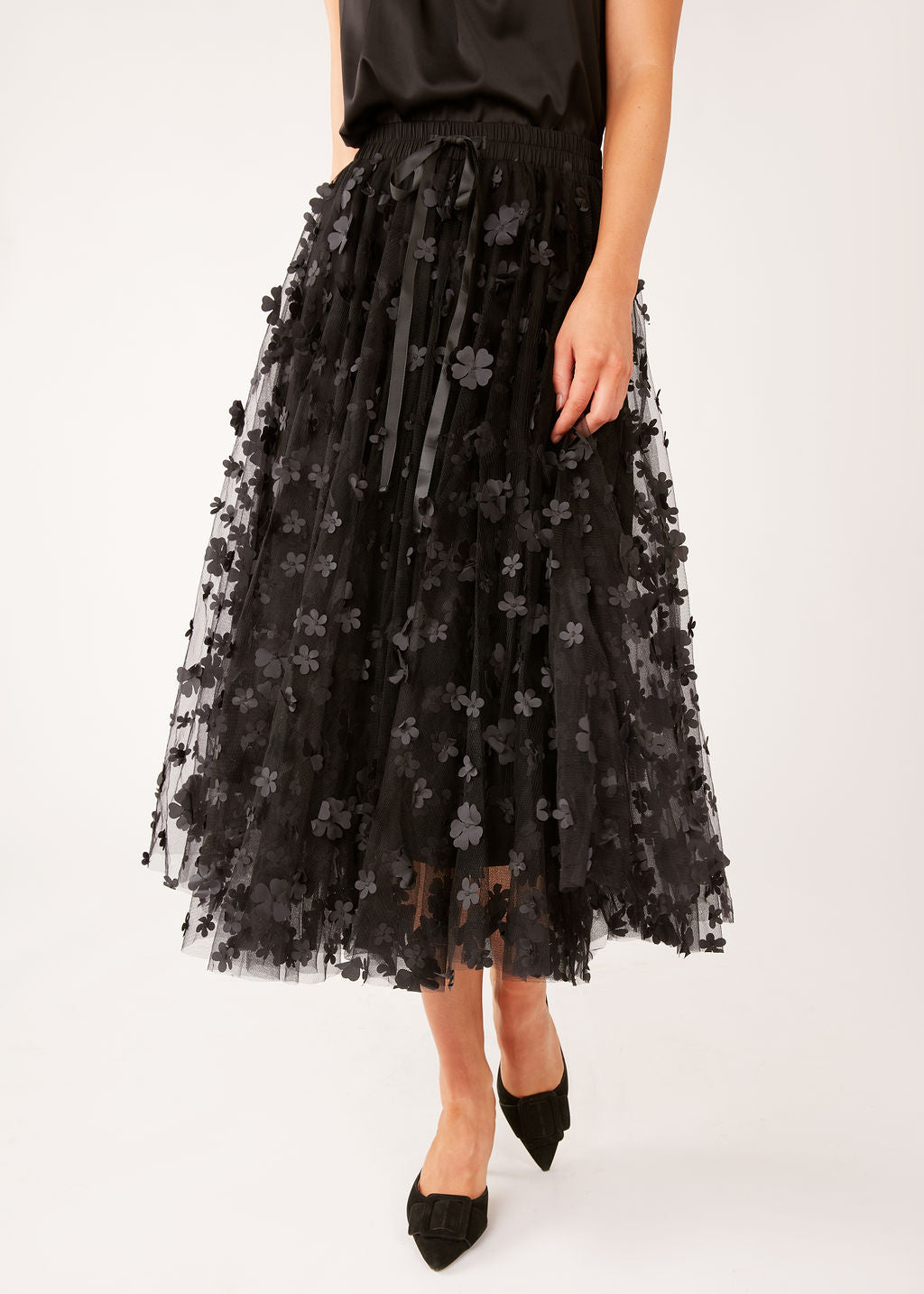 Sue Skirt Black Floral Applique Tulle