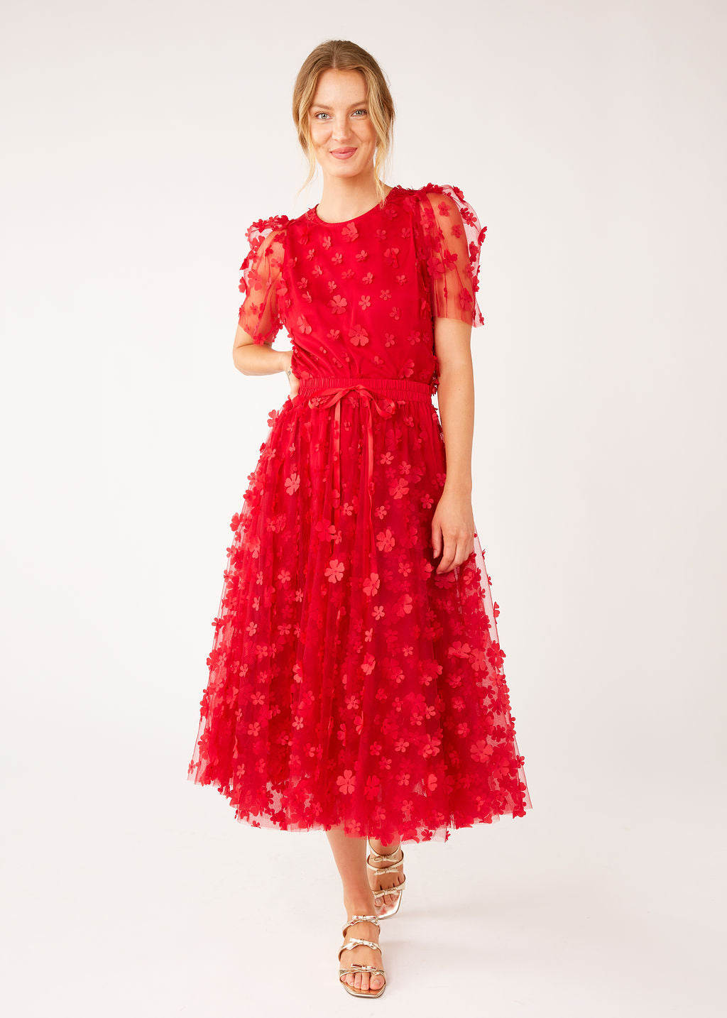 Sue Skirt Red Floral Applique