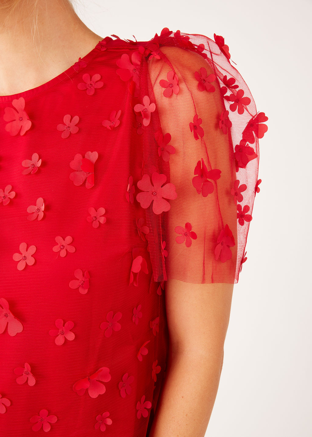 Marty Top Red Floral Applique Tulle