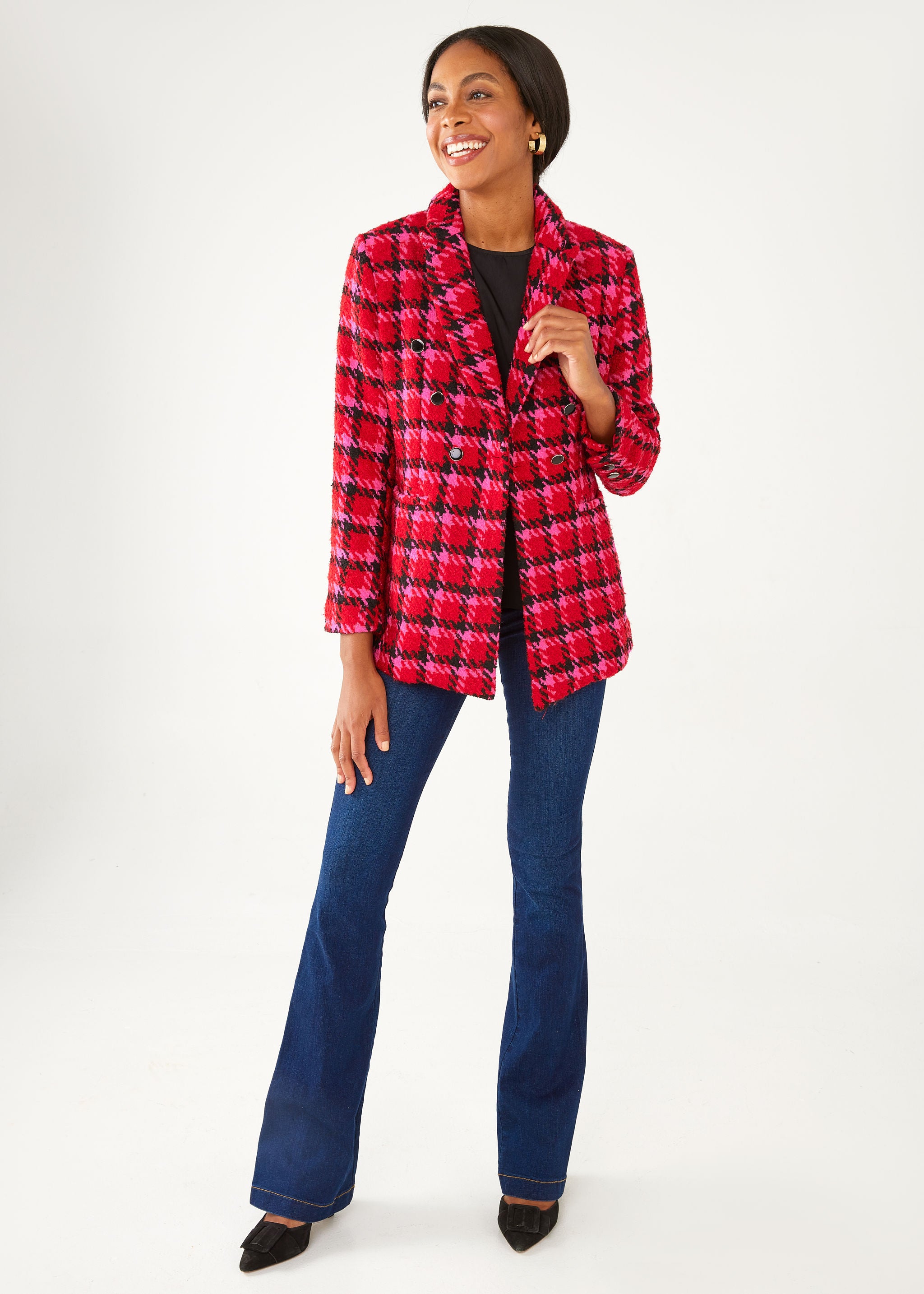 Calvin Blazer Red Multi Houndstooth